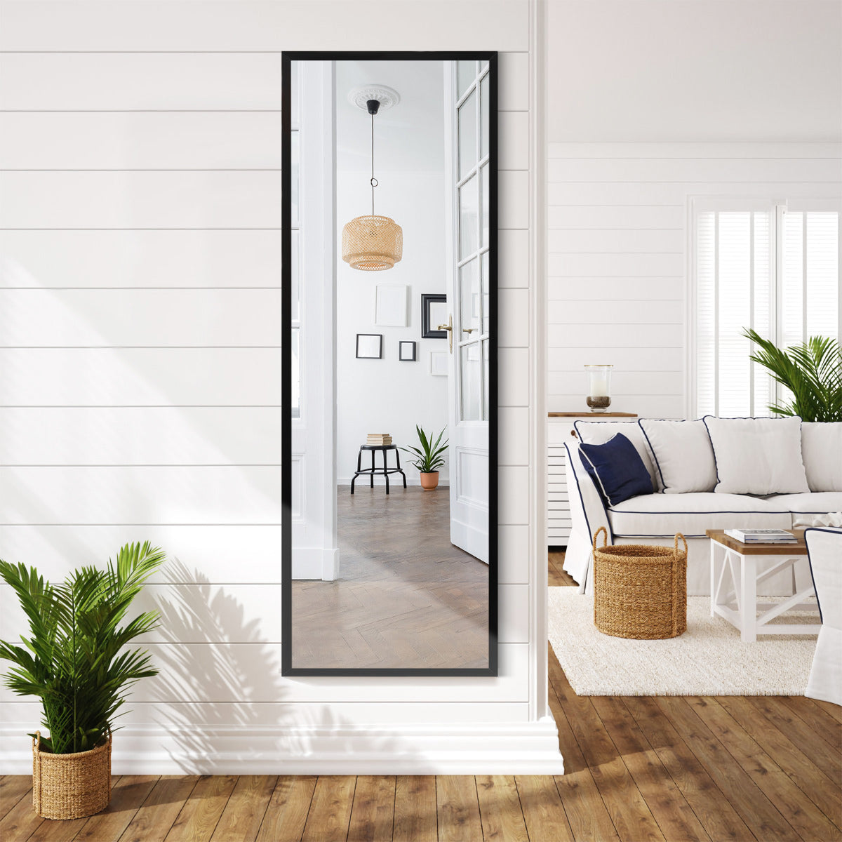 Espelho de Corpo Inteiro para Parede com 2 Conjuntos de Ganchos Reguláveis para Quarto Casa de Banho Entrada Preto 107 x 1,5 x 36,5 cm