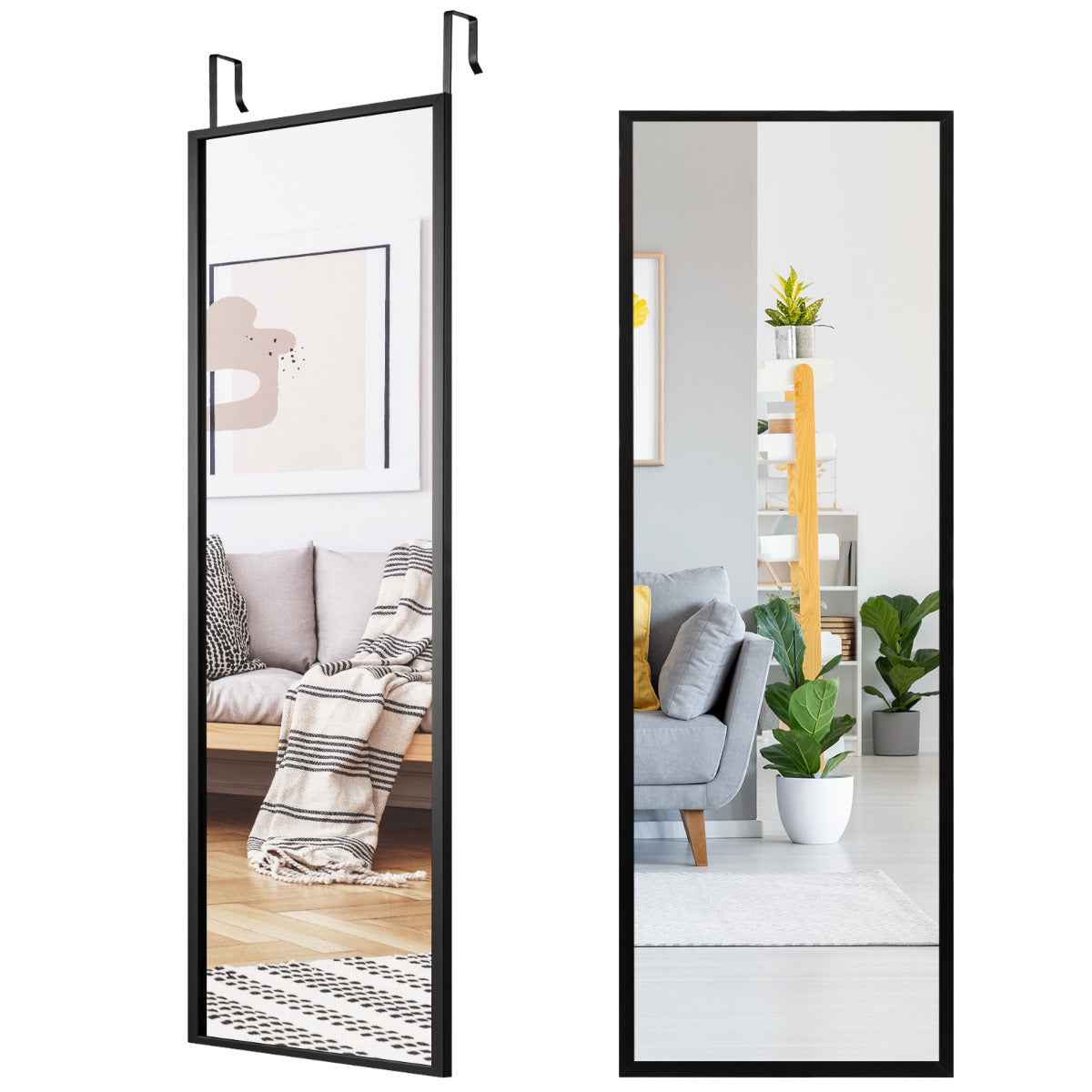 Espelho de Corpo Inteiro para Parede com 2 Conjuntos de Ganchos Reguláveis para Quarto Casa de Banho Entrada Preto 107 x 1,5 x 36,5 cm