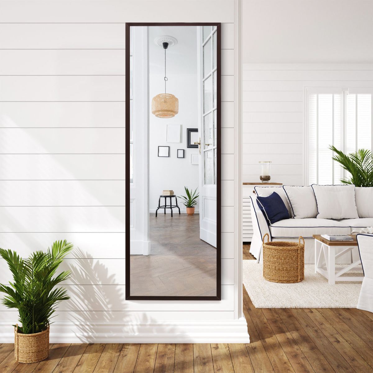 Espelho de Corpo Inteiro para Parede com 2 Conjuntos de Ganchos Reguláveis para Quarto Casa de Banho Entrada Café 107 x 1,5 x 36,5 cm