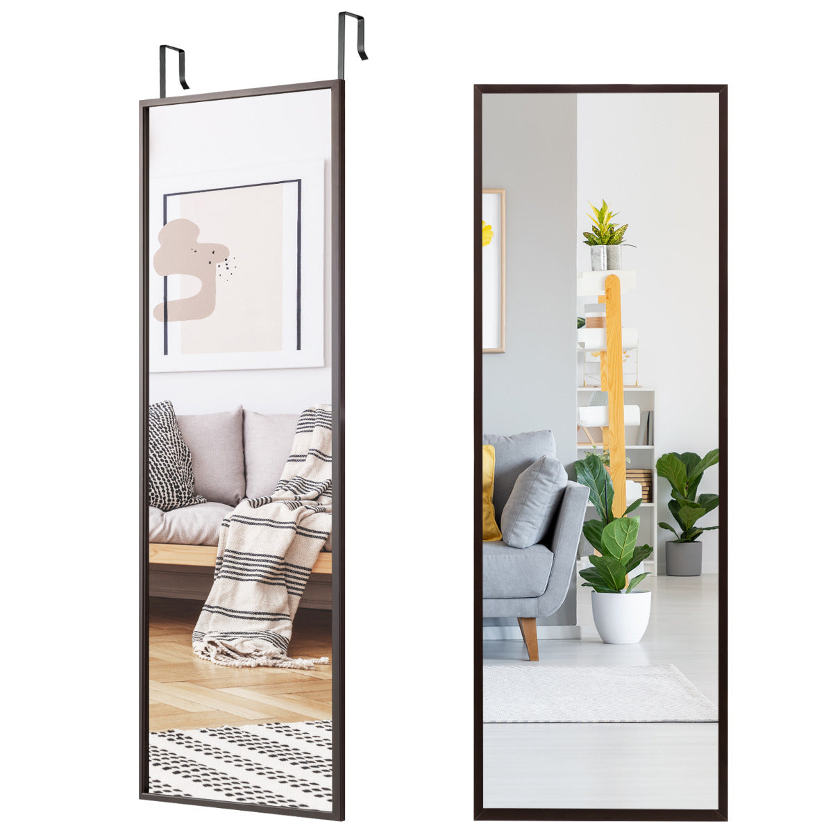 Espelho de Corpo Inteiro para Parede com 2 Conjuntos de Ganchos Reguláveis para Quarto Casa de Banho Entrada Café 107 x 1,5 x 36,5 cm