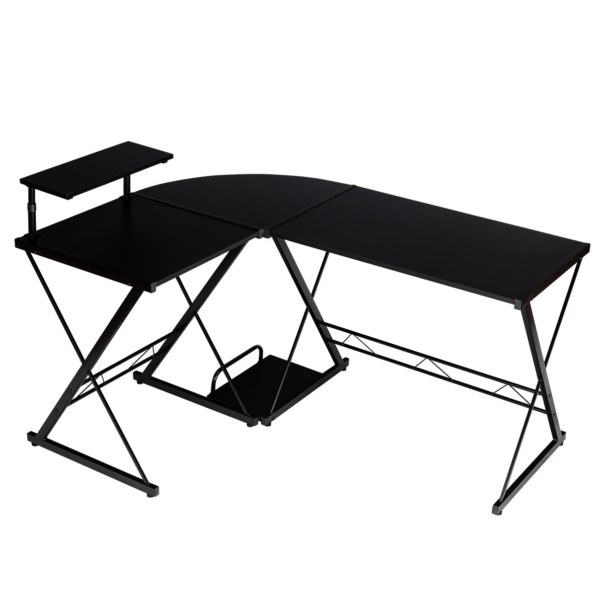 Escritório Angular em Forma de L para Computador com Elevação para Monitor - Ideal para Casa e Escritório - Preto 147 x 112 x 79 cm