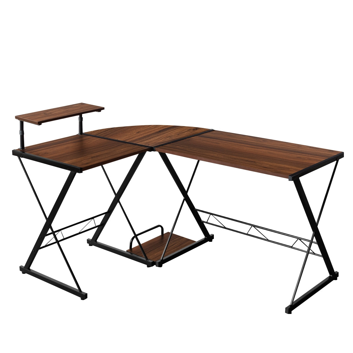 Escritório Angular em Forma de L para Computador com Elevação para Monitor Ideal para Casa e Escritório Nogueira 147 x 112 x 79 cm