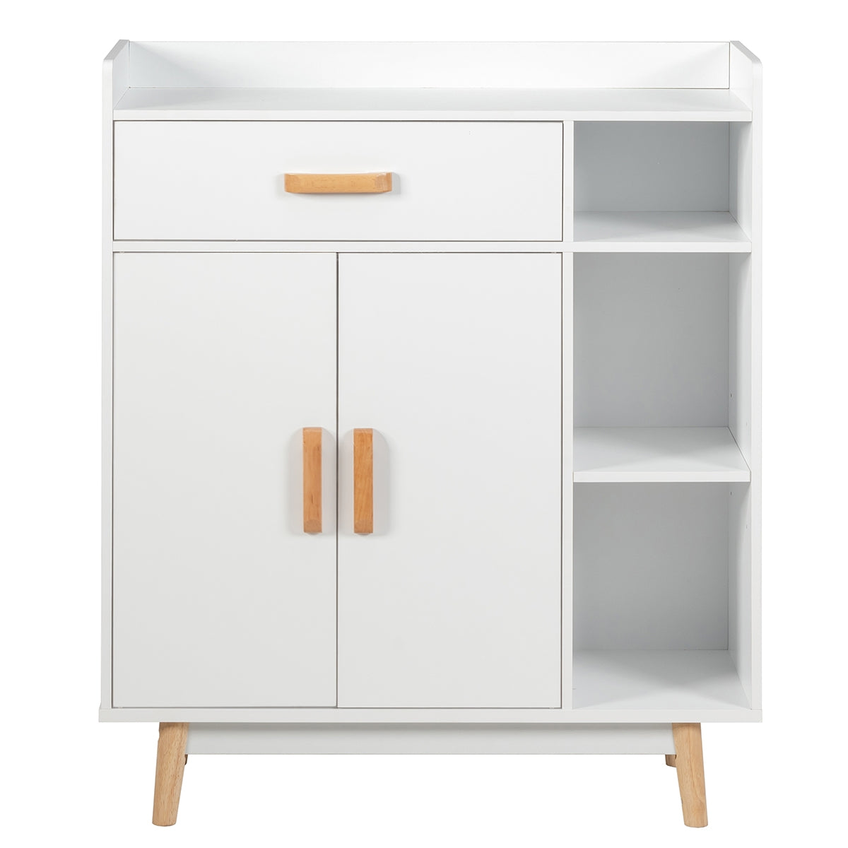 Armário com 1 Gaveta 2 Portas 3 Prateleiras e 4 Pés de Madeira de Borracha para Casa de Banho, Casa e Escritório Branco 80 x 30 x 95 cm