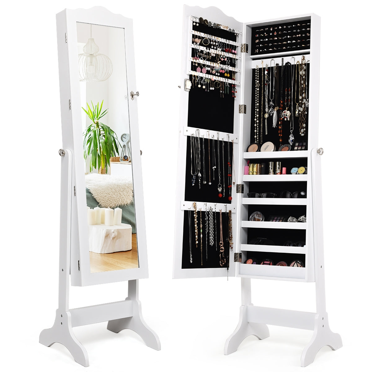 Armário de Jóias com Ângulo Regulável Design Vertical Fechadura com Chave Branco 160 x 45 x 37 cm
