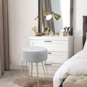 Banco de Toucador Redondo de Veludo Pufe Moderno com Pés de Metal para Quarto e Sala de Estar Cinzento 39 x 39 x 46 cm