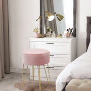 Banco de Toucador Redondo de Veludo Puff Moderno com Pés de Metal para Quarto Sala de Estar e Quarto Cor-de-Rosa 39 x 39 x 46 cm
