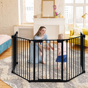 Verja de Metal 5 em 1 Regulável para Crianças Barreira de Segurança com Porta para Lareira Animais de Estimação Preto 58 x 74 cm