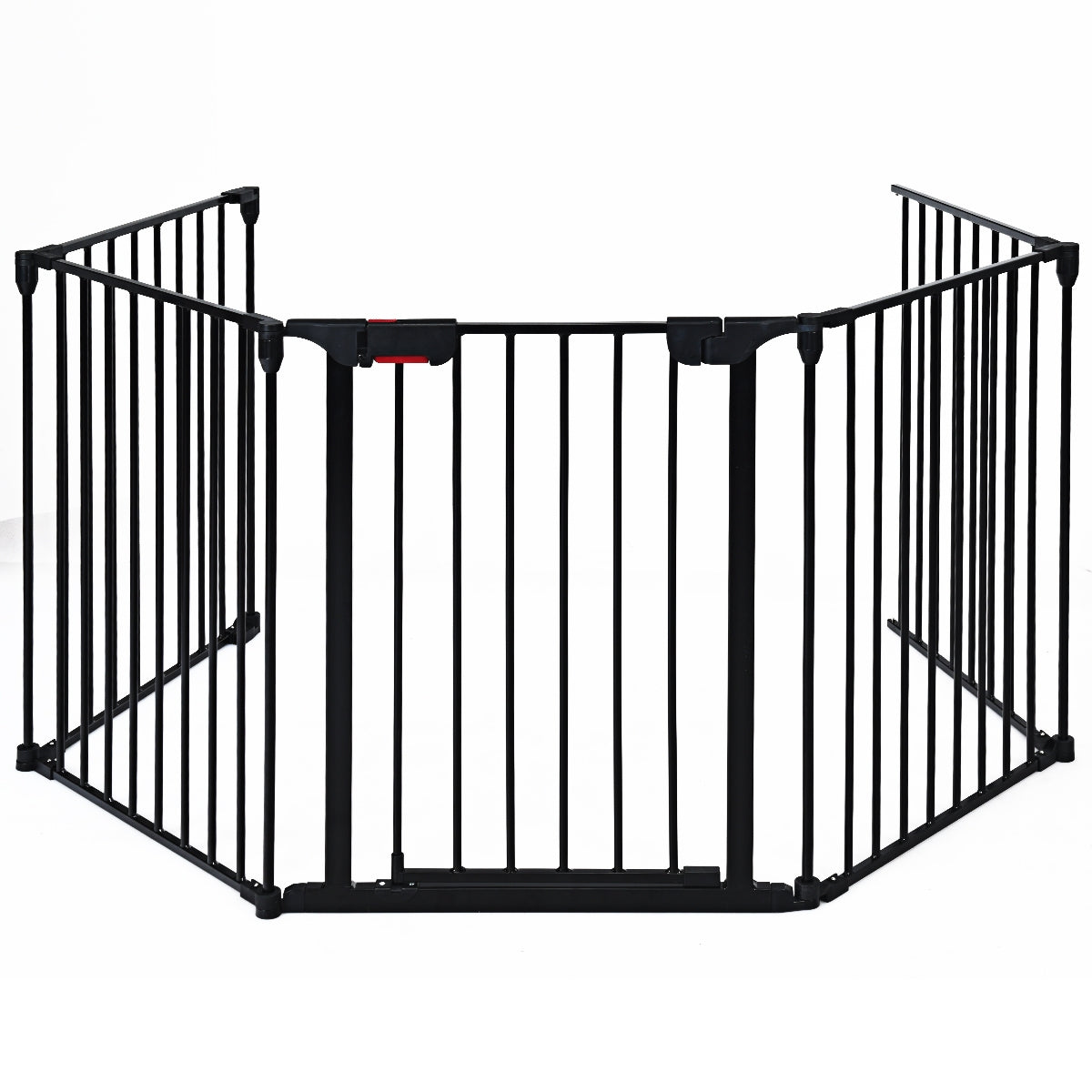 Verja de Metal 5 em 1 Regulável para Crianças Barreira de Segurança com Porta para Lareira Animais de Estimação Preto 58 x 74 cm