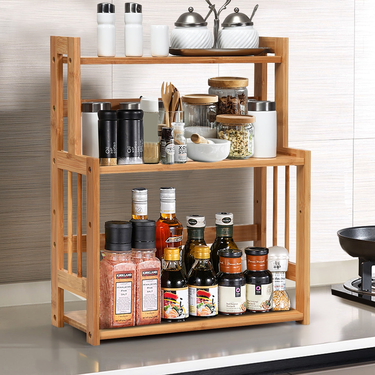 Organizador de Bambu de 3 Níveis para Cozinha, Casa de Banho e Quarto 41,5 x 18 x 50 cm