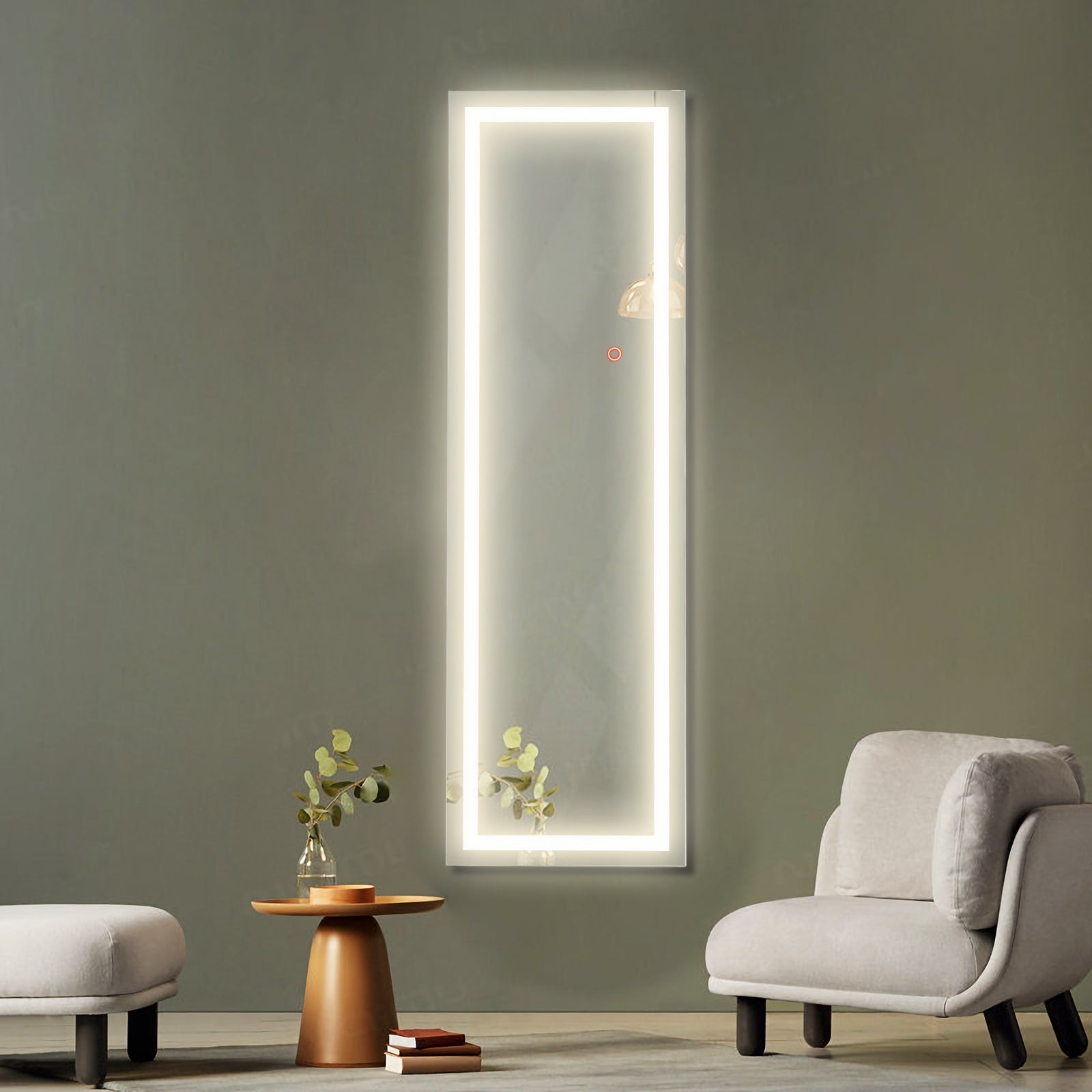 Espelho de Pé/Corpo Inteiro para Porta com Luzes LED Coloridas e Reguláveis Montado na Parede ou na Porta Branco 37 x 2 x 120 cm