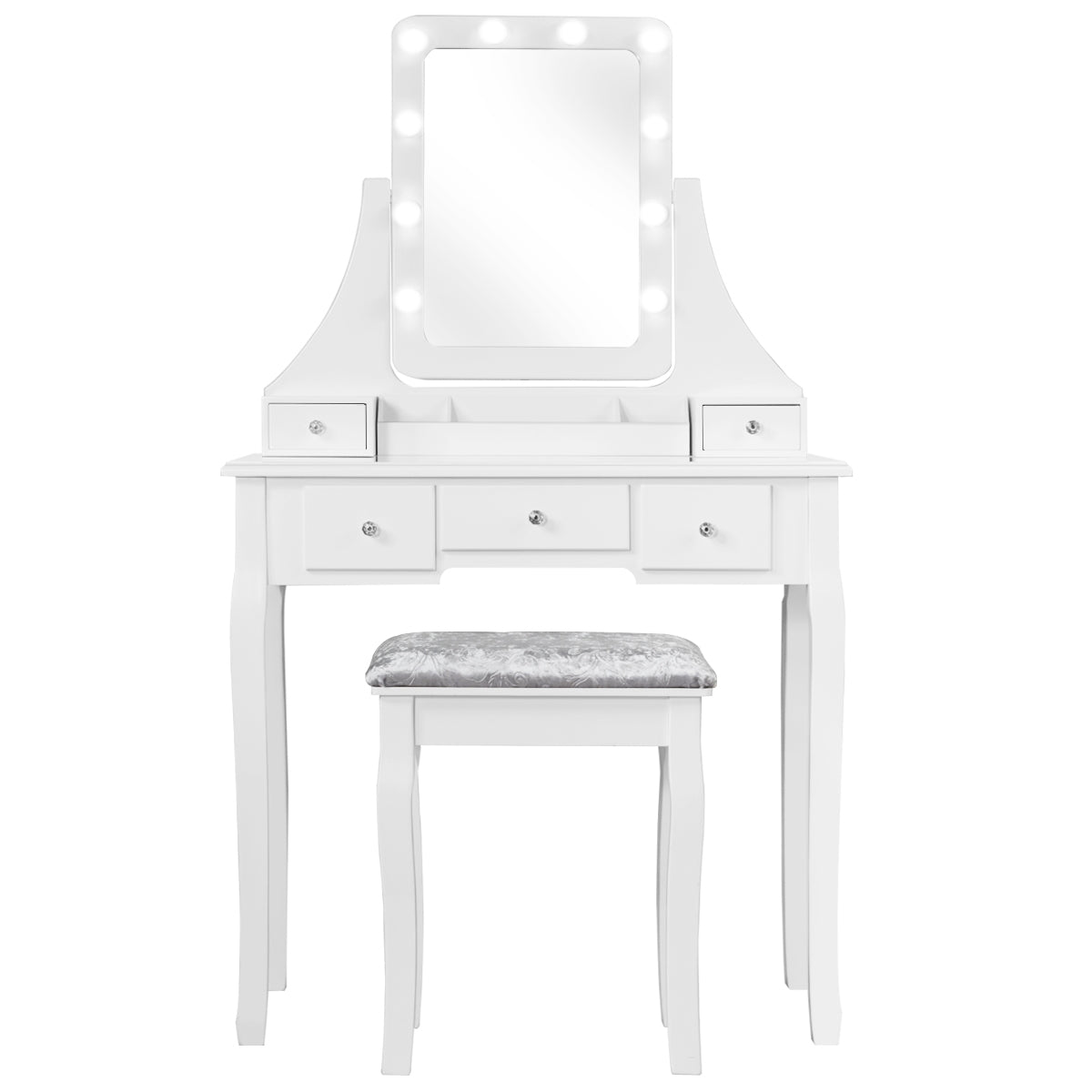 Tocador com Espelho Retangular e Banqueta Mesa para Maquilhagem com 10 Lâmpadas LED Branco 80 x 40 x 135,5 cm