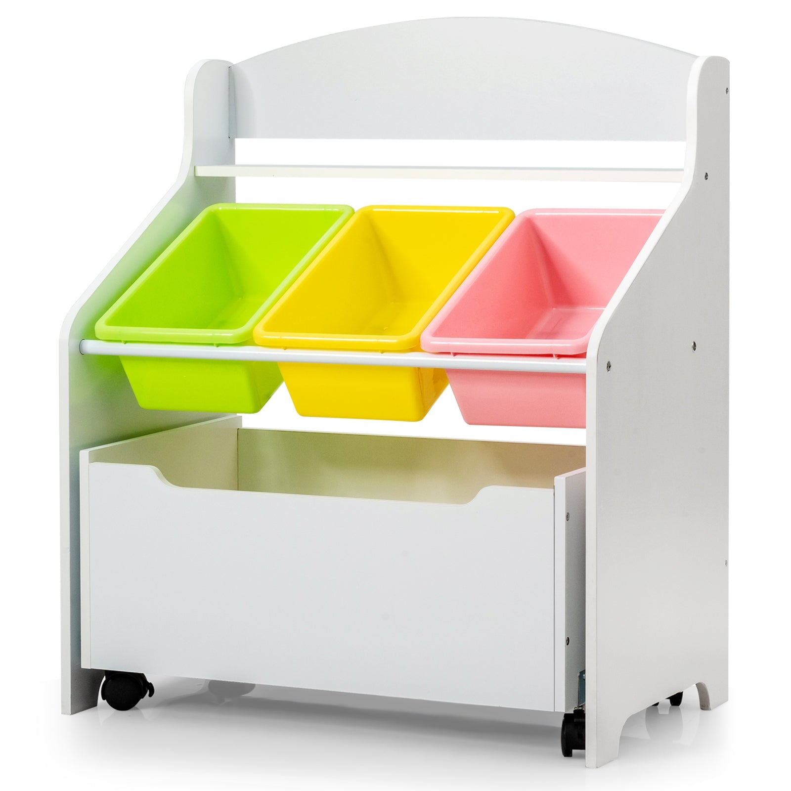 Organizador de Livros e Brinquedos para Crianças com 3 Caixas para Creches e Educação em Casa Branco 63,5 x 38 x 76 cm