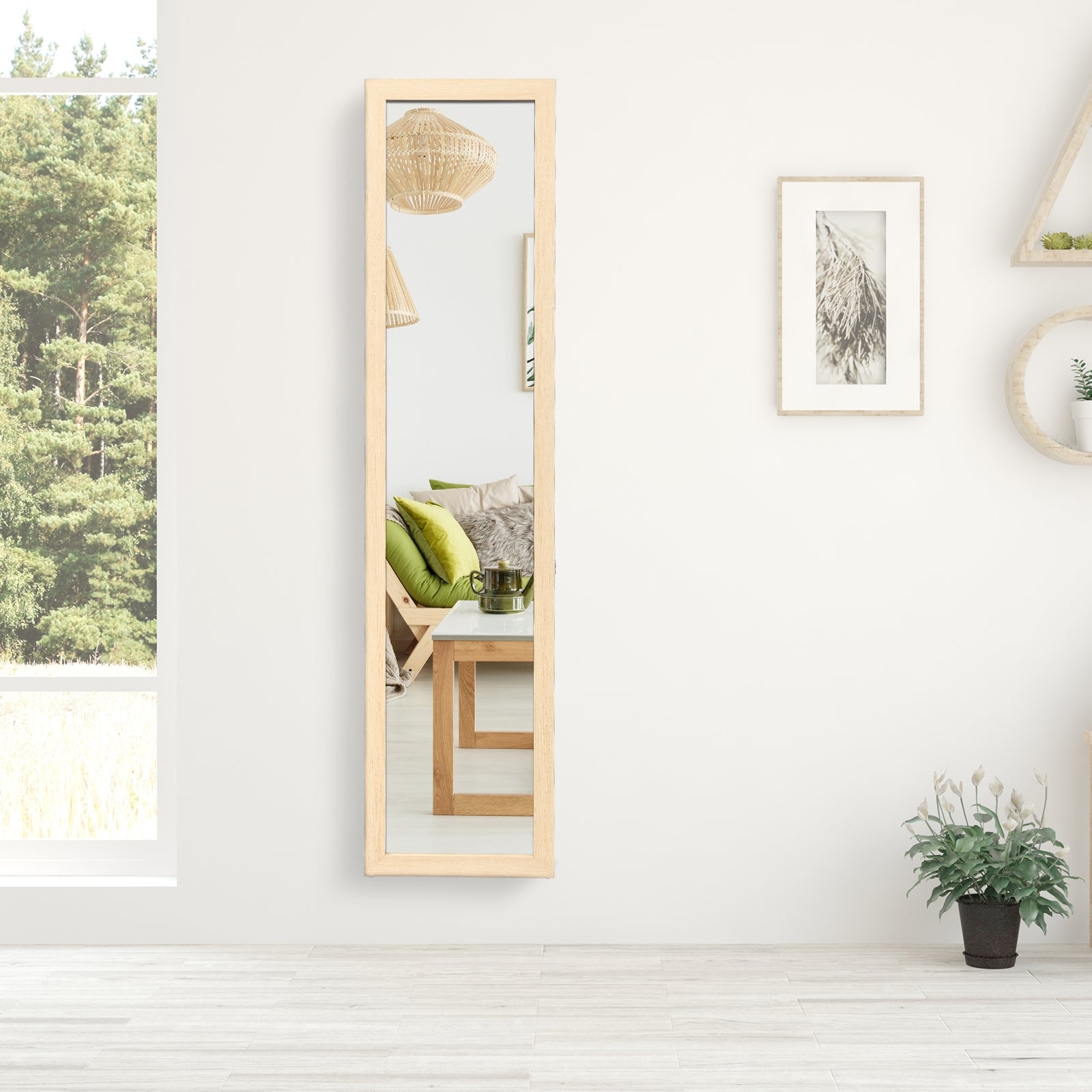 Espelho de Pé/Corpo Inteiro de Parede com Estrutura de Madeira Natural para Quarto Sala de Estar Entrada 37 x 50 x 155 cm