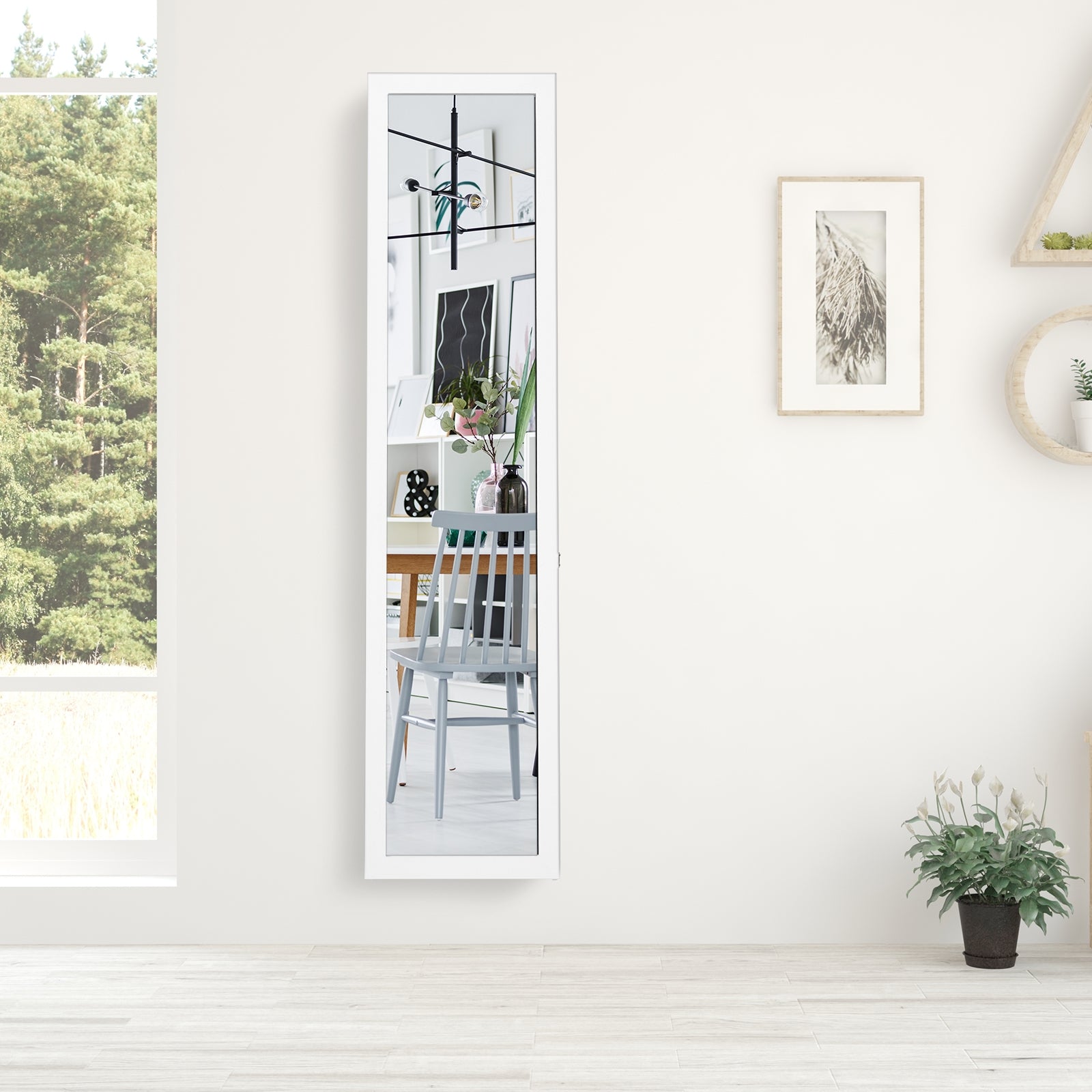 Espelho de Pé/Corpo Inteiro Montado na Parede com Estrutura de Madeira para Quarto Sala de Estar Hall Branco 37 x 50 x 155 cm