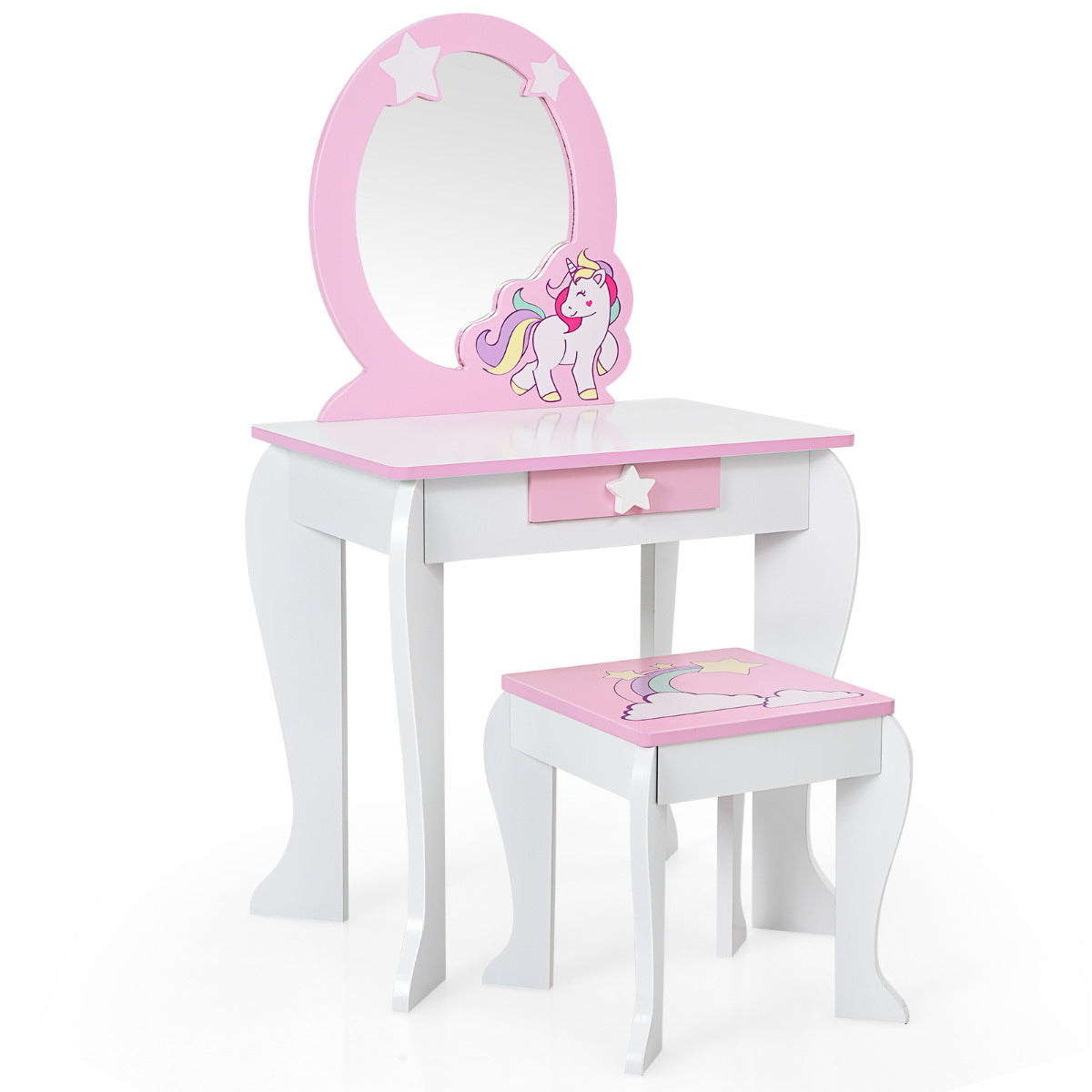 Set de Tocador e Banqueta – 49 x 35,5 x 89 cm – Branco – MDF