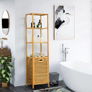 Estante com Cesto de Roupa Suja Retrátil – 40 x 33 x 160 cm – Natural – Bambu