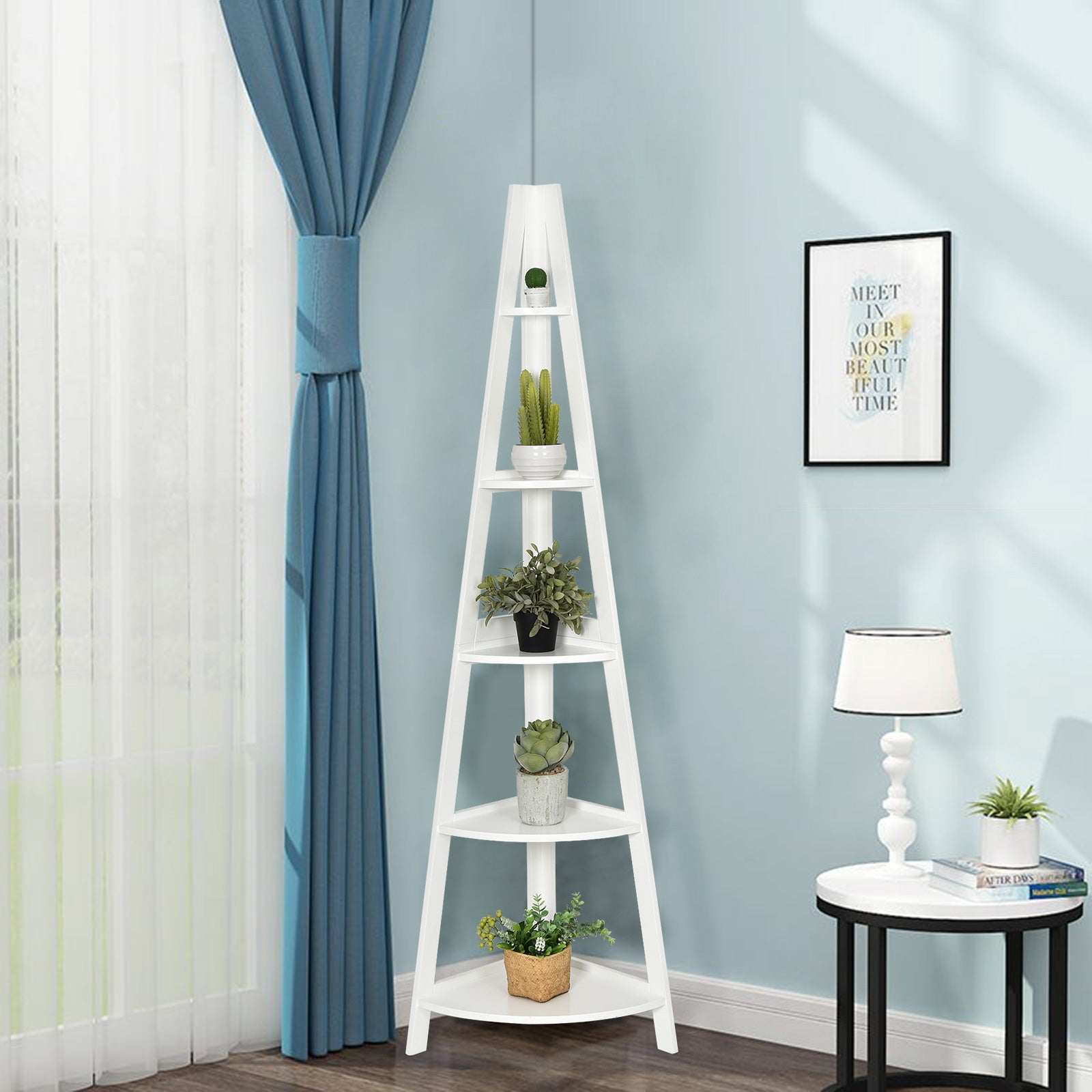 Estante de Canto em Forma de Escada com 5 Níveis para Plantas, Livros e Ornamentos - Branco 39 x 39 x 175 cm