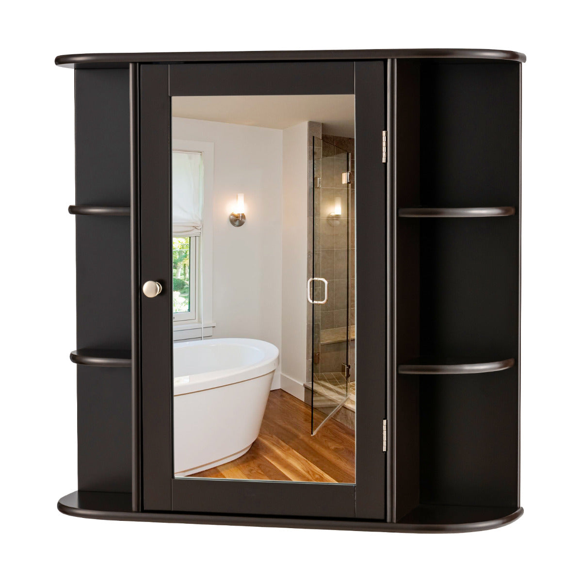 Armário de Casa de Banho com Espelho Montado na Parede em Madeira Gabinete de Armazenamento para Quarto Sala Cozinha Castanho 65 x 17 x 64 cm