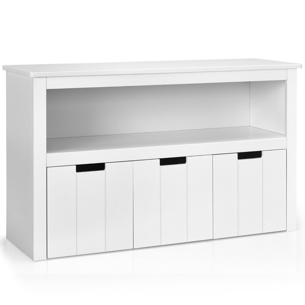 Armário com 3 Gavetas Estante de Madeira com Rodas e Cubos para Brinquedos de Criança Organizador para Sala Quarto Branco 101 x 33 x 62 cm