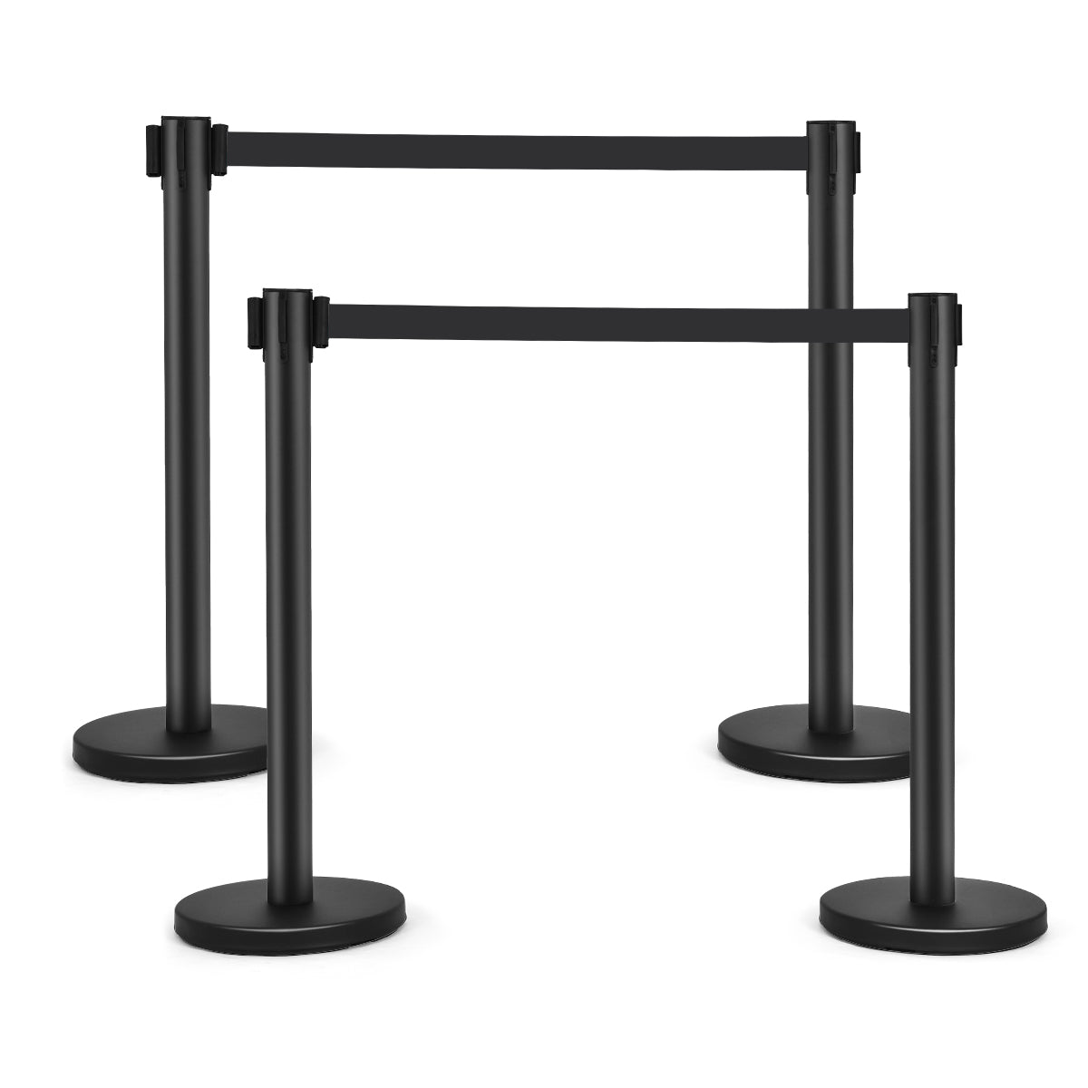 Conjunto de 4 Postes com Fita Retrátil – Aço Inoxidável – Preto