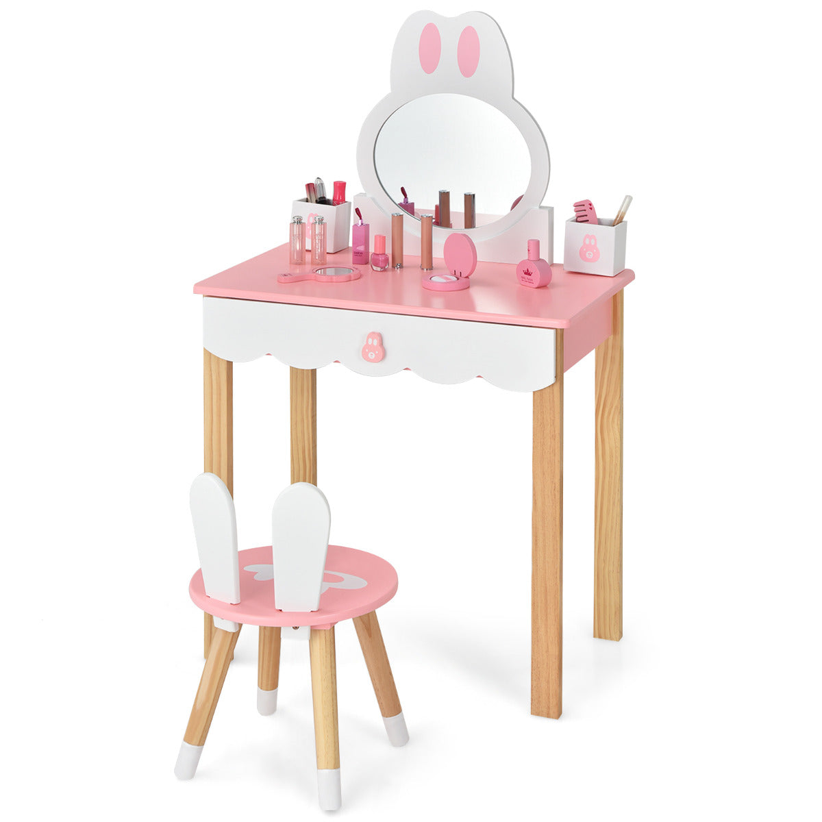 Conjunto de Mesa de Tocador e Cadeira para Crianças –  – Rosa – Madeira