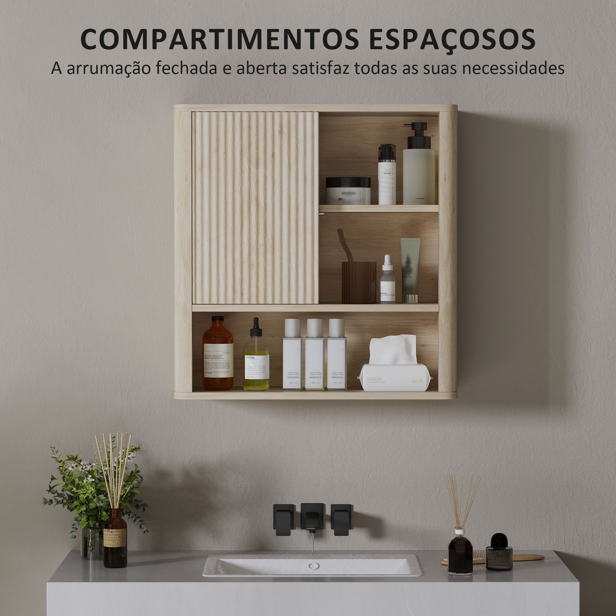 Armário de Casa de Banho de Parede 60x20x62 cm - Madeira