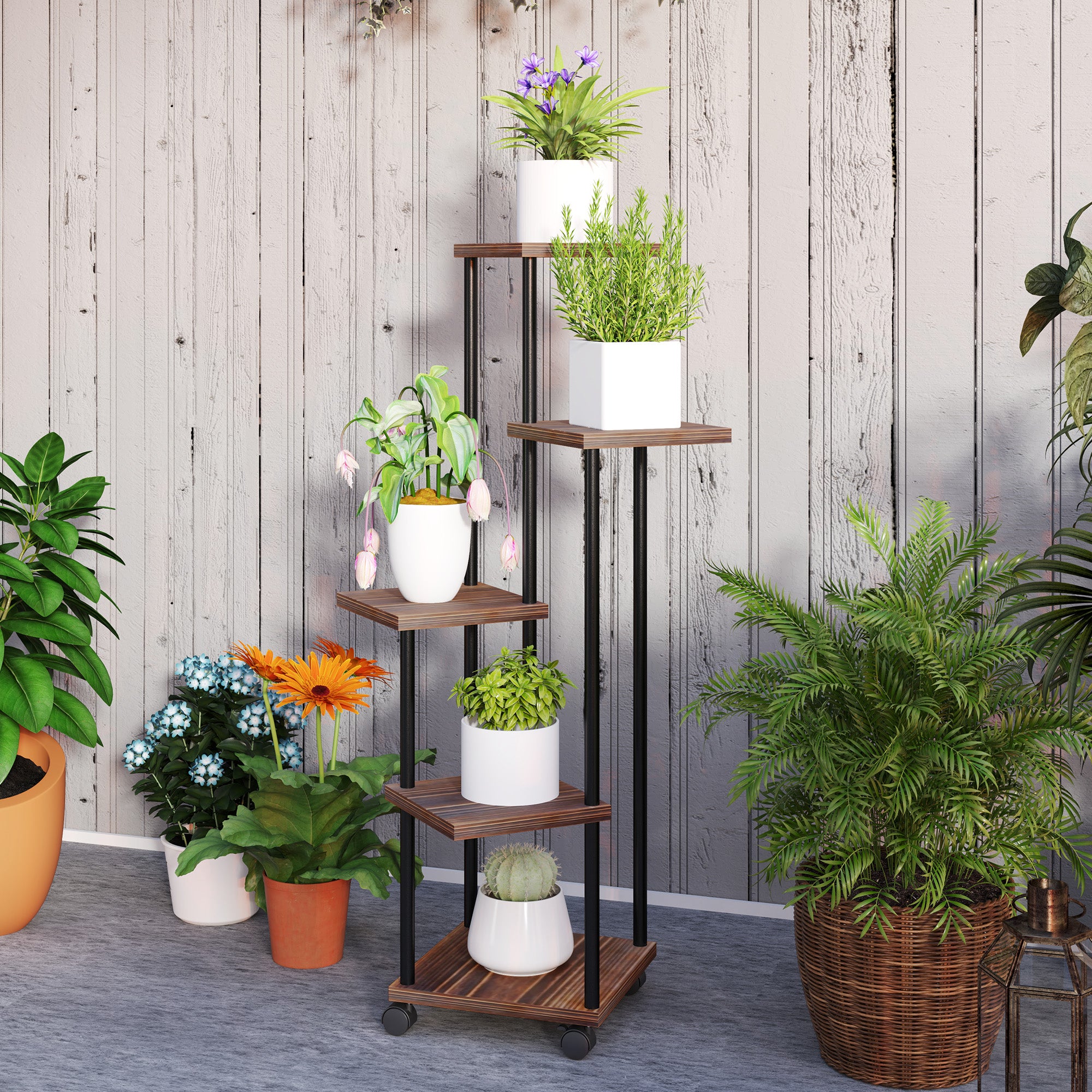 Suporte para Plantas – 59x59x110 cm – Cor Madeira – Madeira e Aço