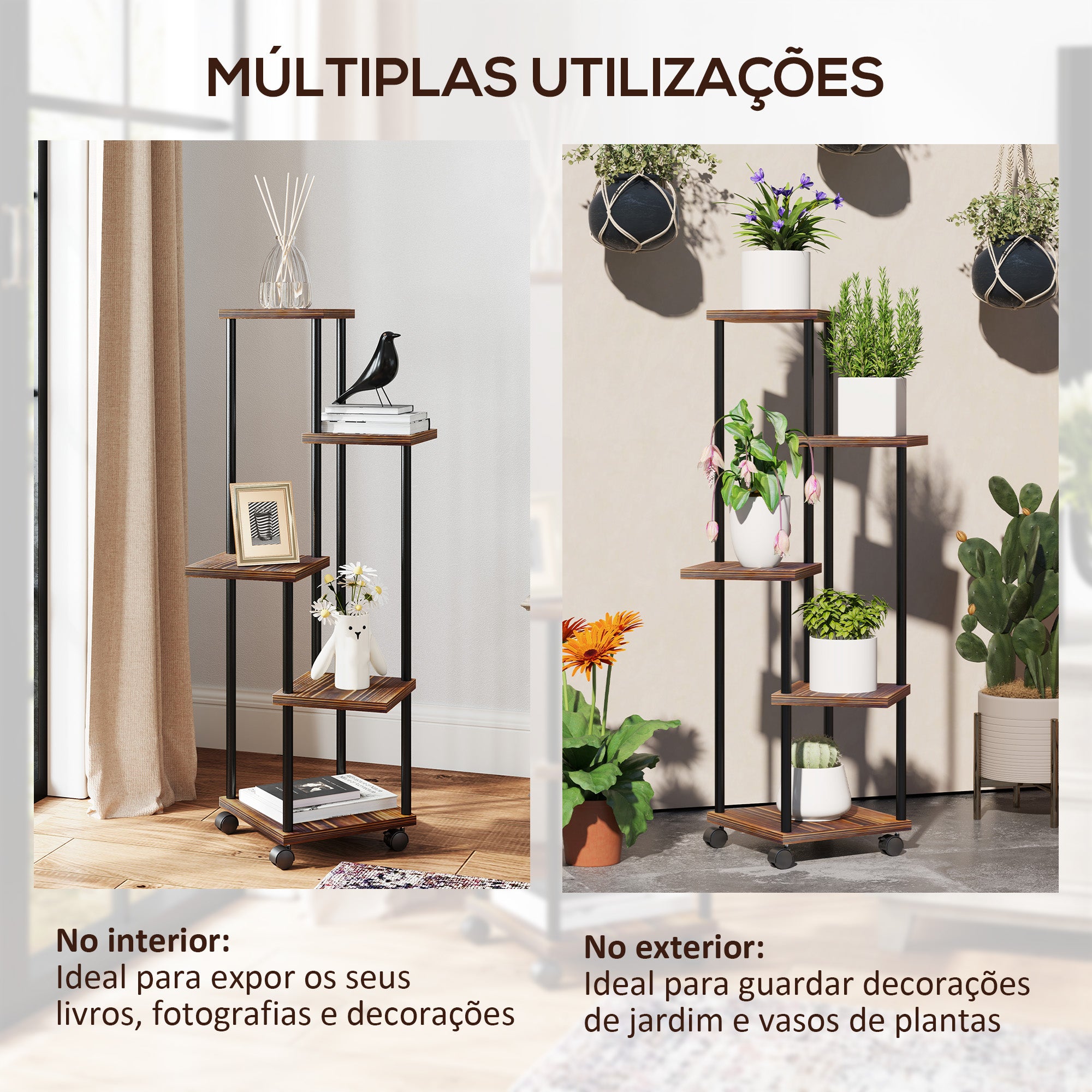 Suporte para Plantas – 59x59x110 cm – Cor Madeira – Madeira e Aço