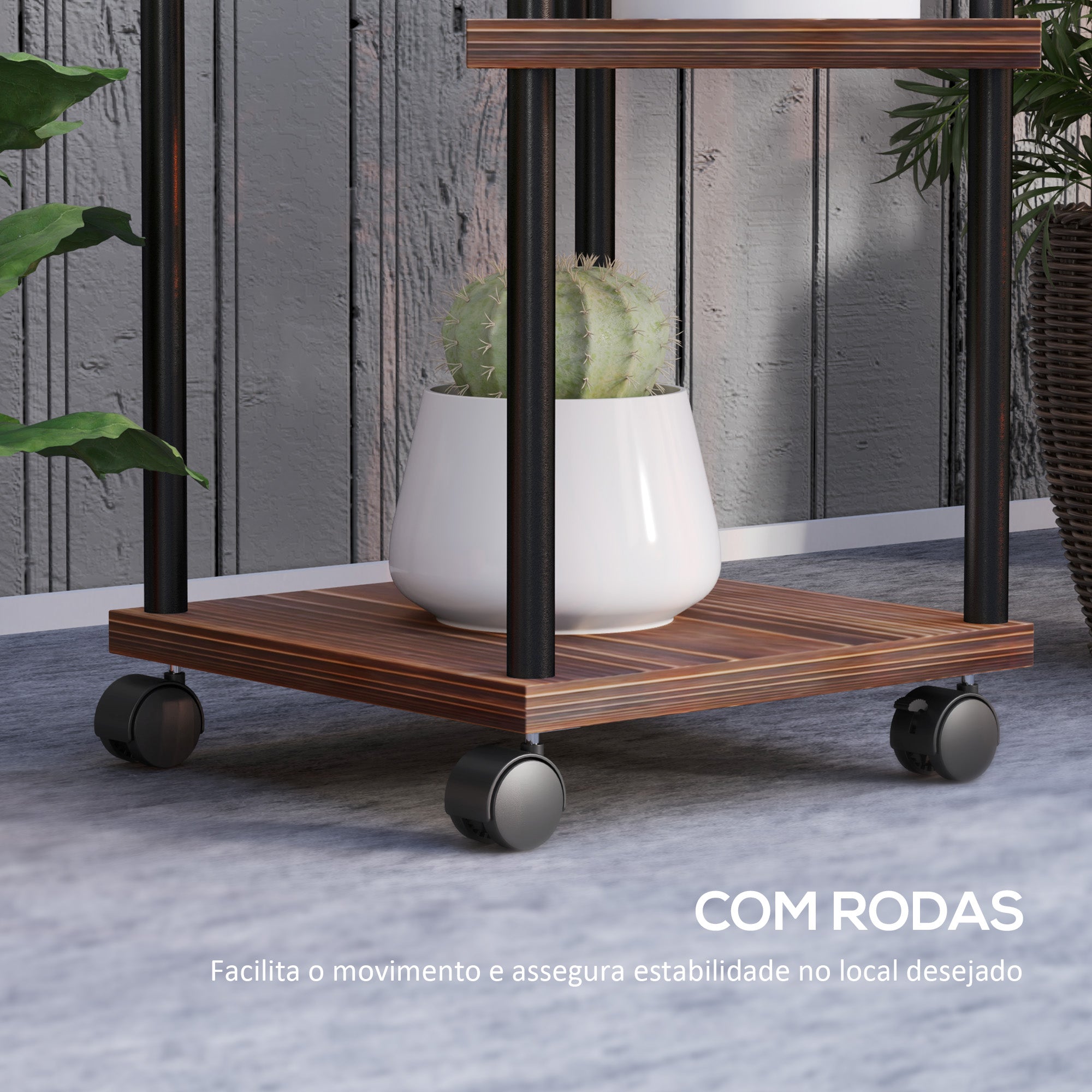 Suporte para Plantas – 59x59x110 cm – Cor Madeira – Madeira e Aço