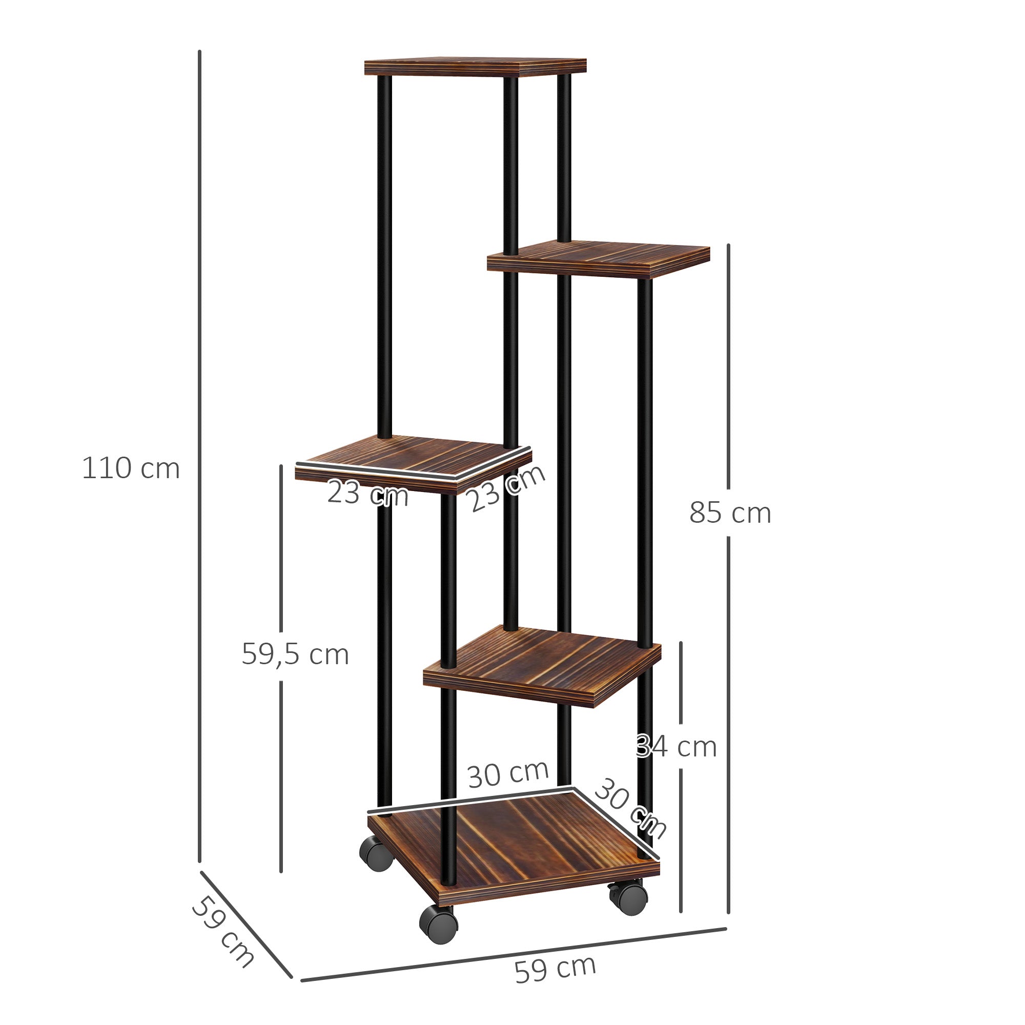 Suporte para Plantas – 59x59x110 cm – Cor Madeira – Madeira e Aço