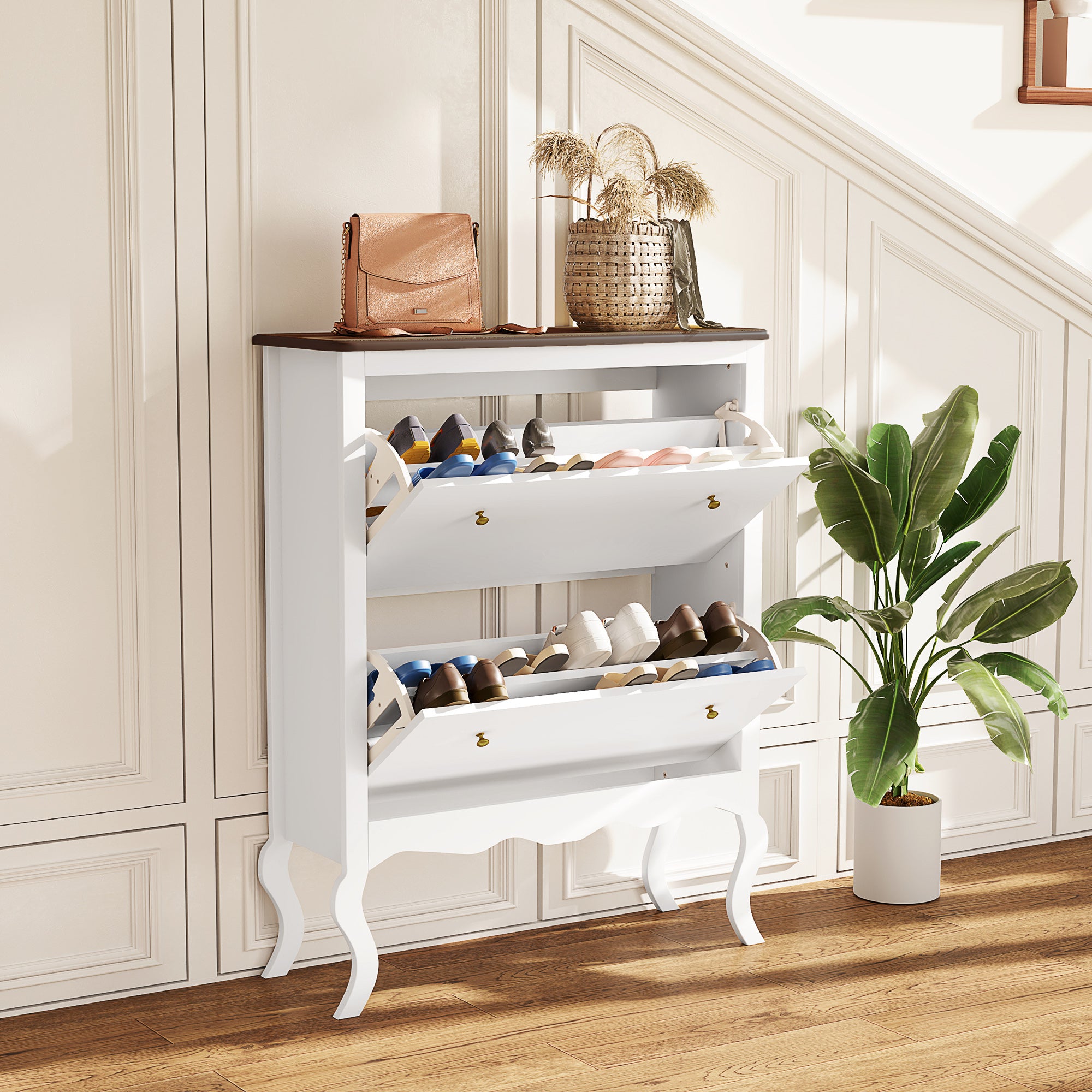 Sapateira Estilo Francês Branco 84x29x109 cm - Armazena até 16 Pares de Sapato
