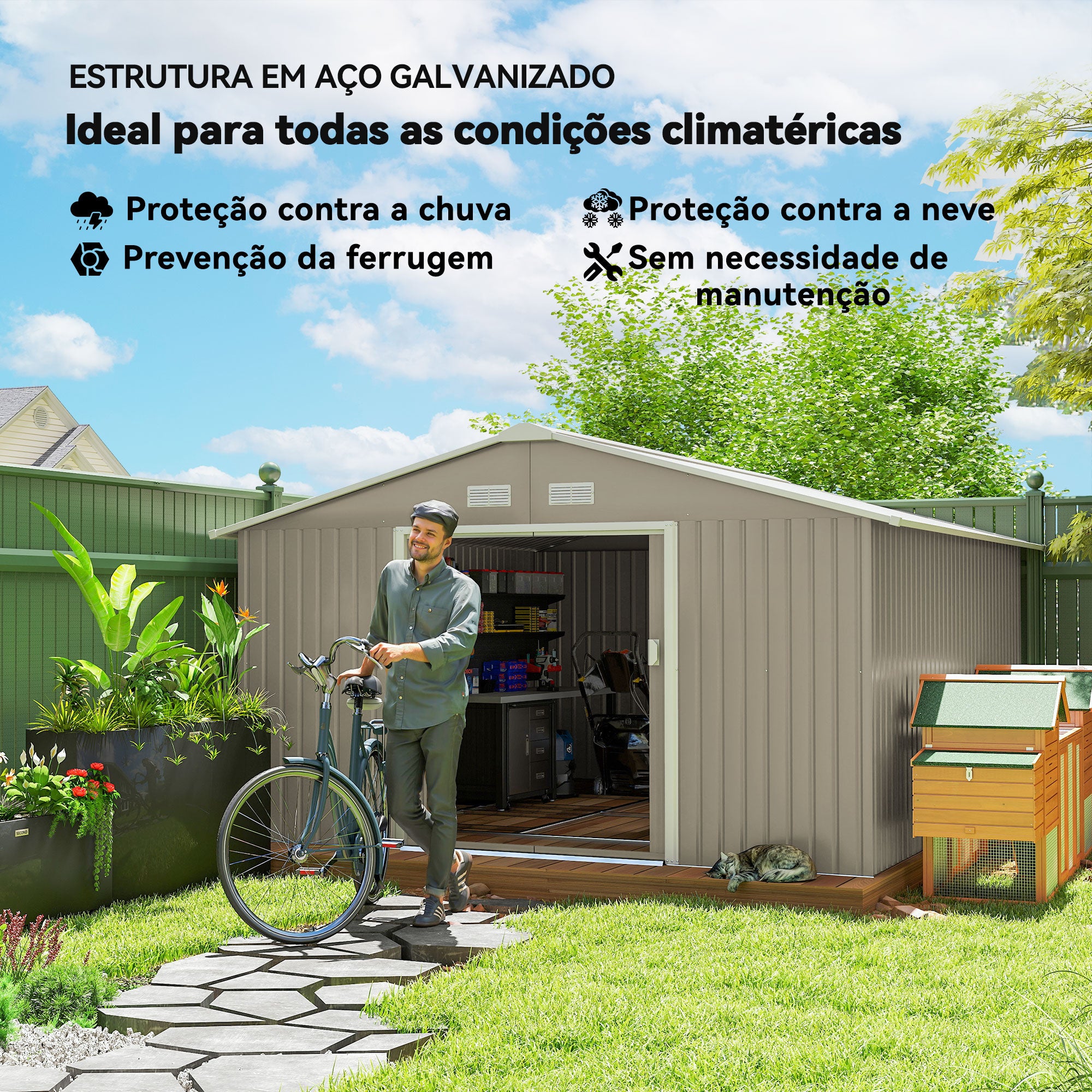 Abrigo de Jardim 340x386x200 cm Cinza Claro - Espaço de Armazenamento Resistente