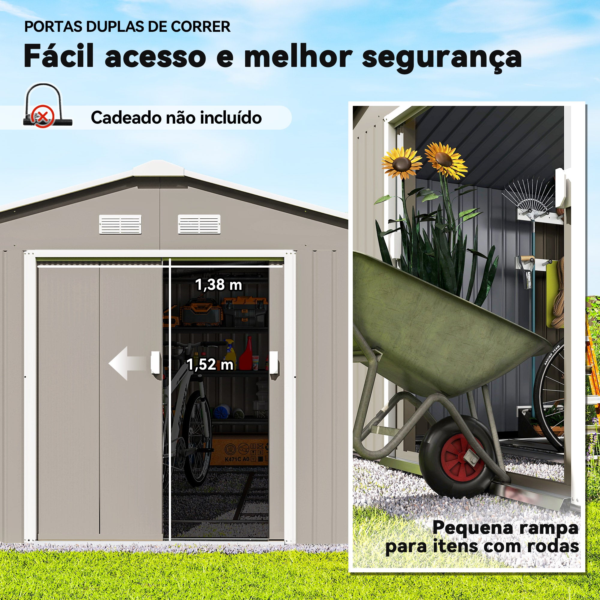 Abrigo de Jardim 340x386x200 cm Cinza Claro - Espaço de Armazenamento Resistente