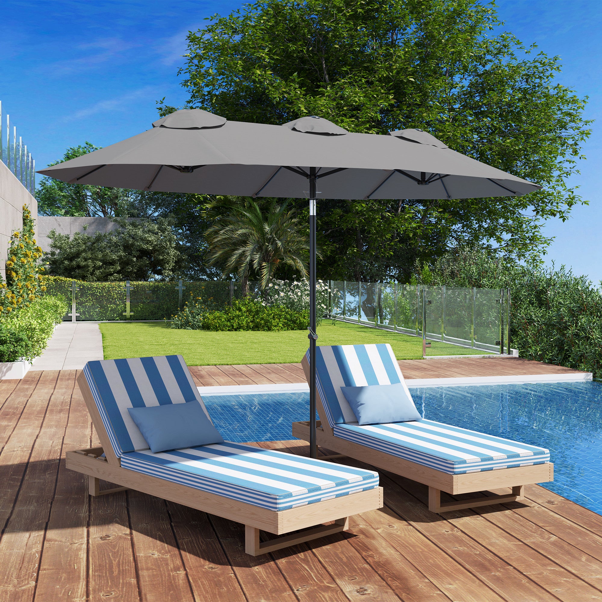 Chapéu de Sol Duplo - 285x147x227cm - Cinzento - Poliéster