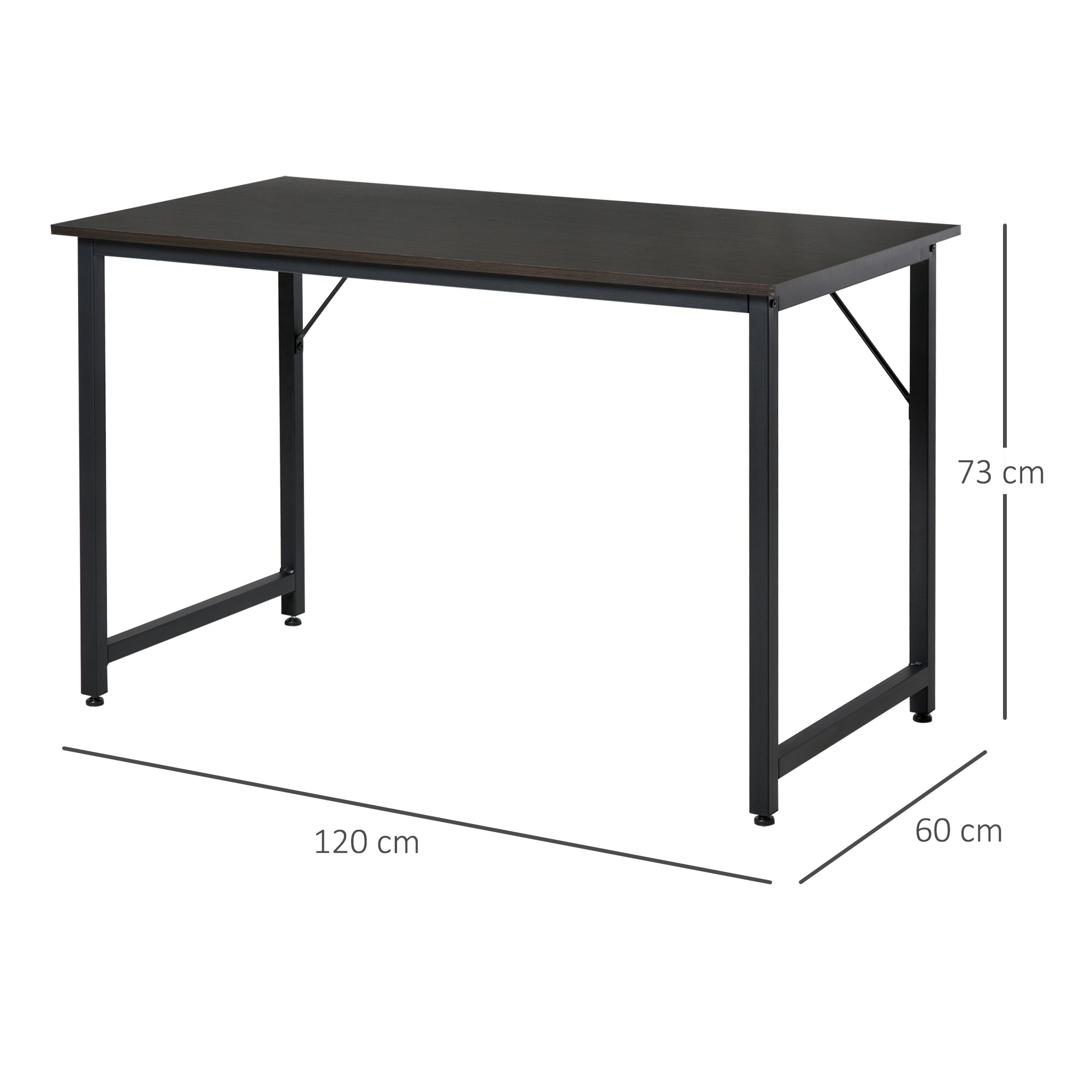 Secretária Mesa de Computador 120x60x73 cm Marrom Escuro e Preto