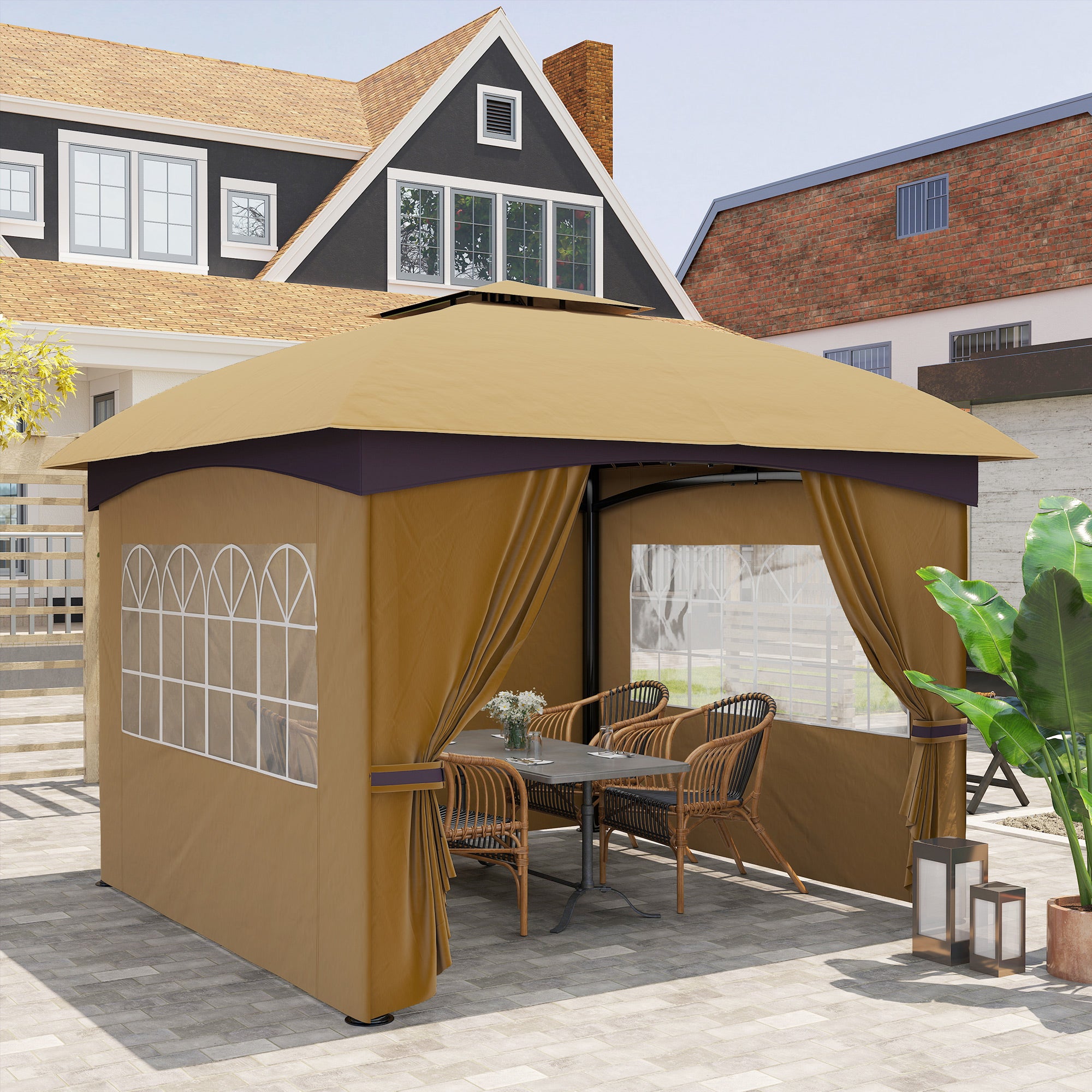 Tenda de Jardim – 335x335x285 cm – Bege – Aço Galvanizado e Poliéster