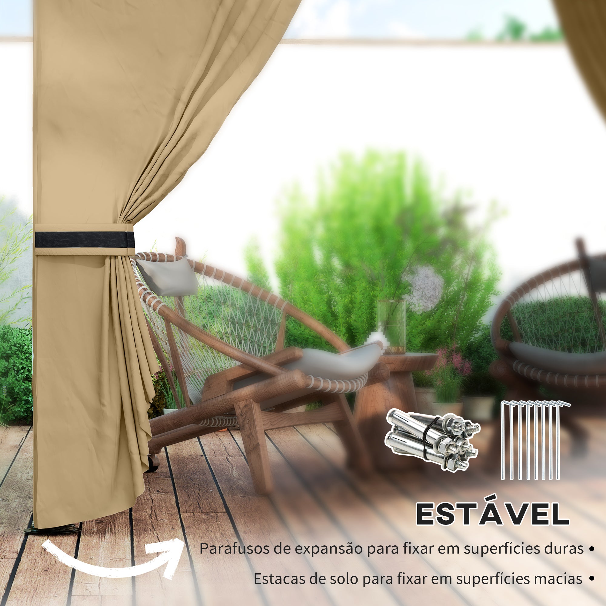Tenda de Jardim – 335x335x285 cm – Bege – Aço Galvanizado e Poliéster