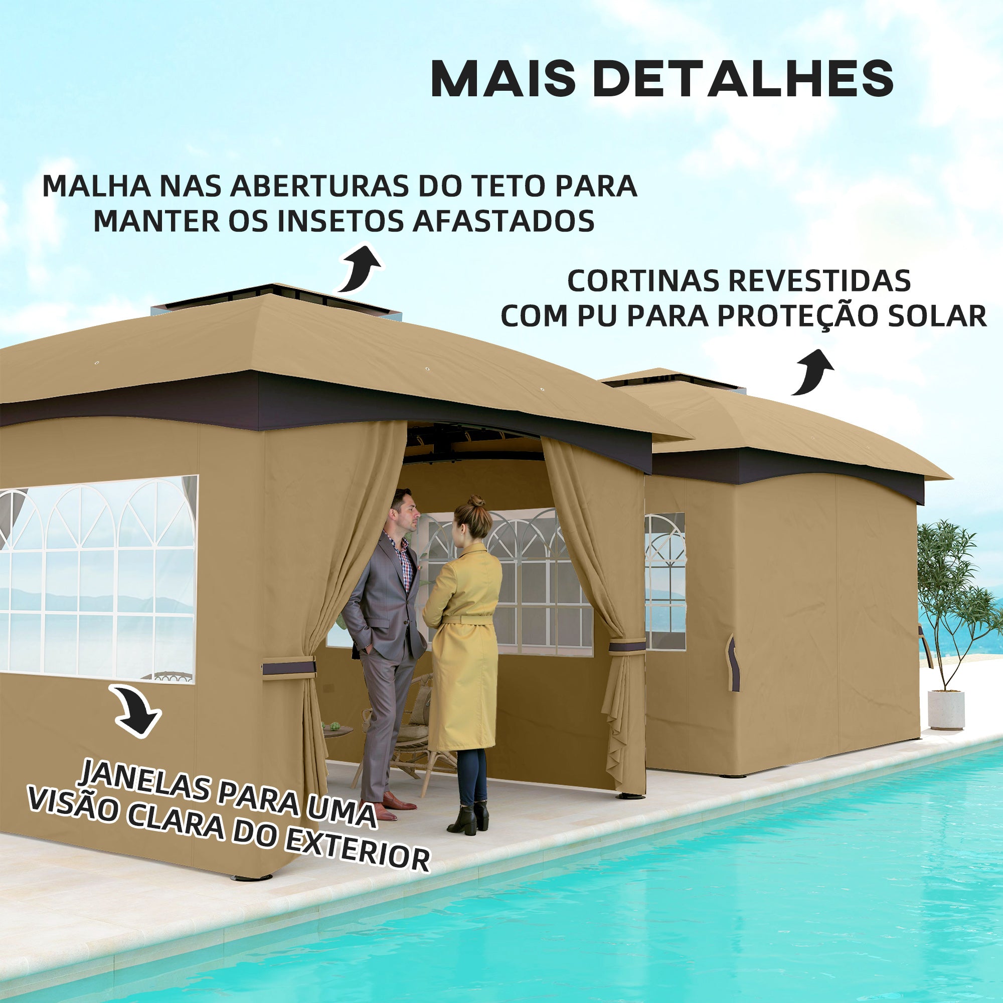Tenda de Jardim – 335x335x285 cm – Bege – Aço Galvanizado e Poliéster
