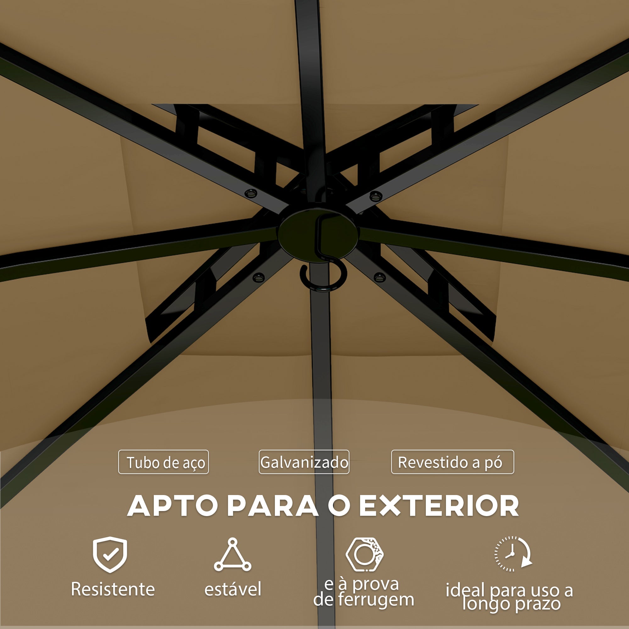Tenda de Jardim – 335x335x285 cm – Bege – Aço Galvanizado e Poliéster