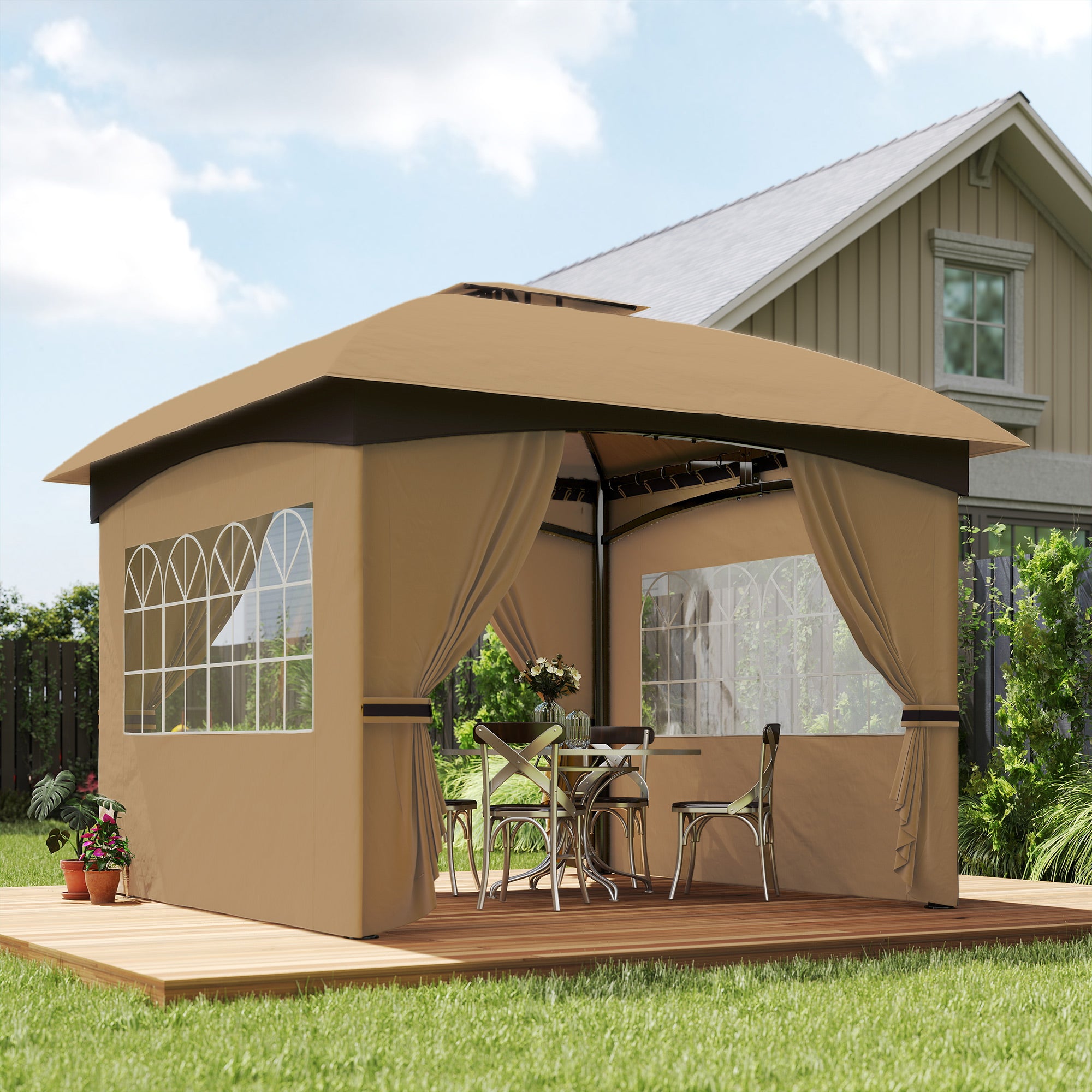 Tenda de Jardim – 335x335x285 cm – Bege – Aço Galvanizado e Poliéster