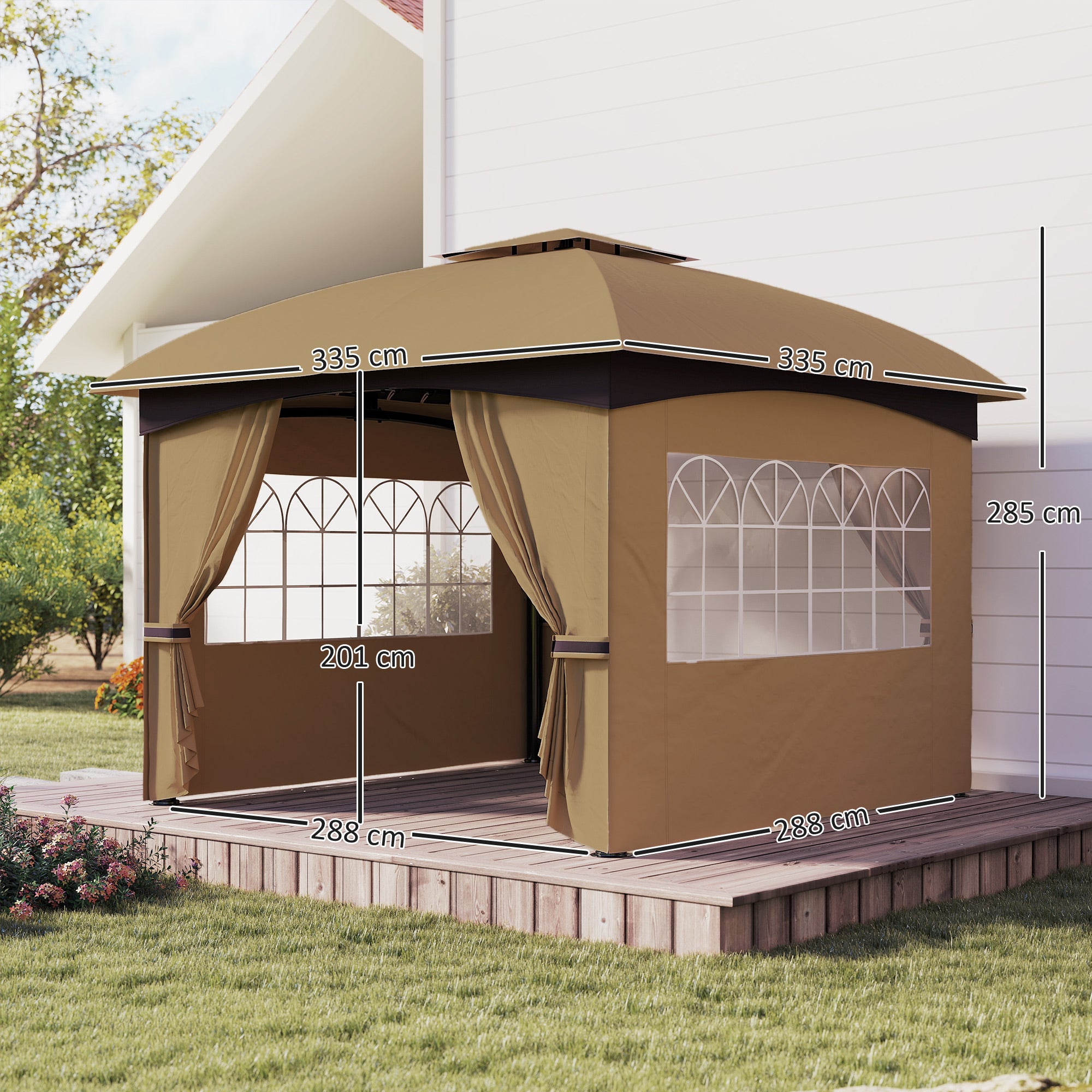 Tenda de Jardim – 335x335x285 cm – Bege – Aço Galvanizado e Poliéster