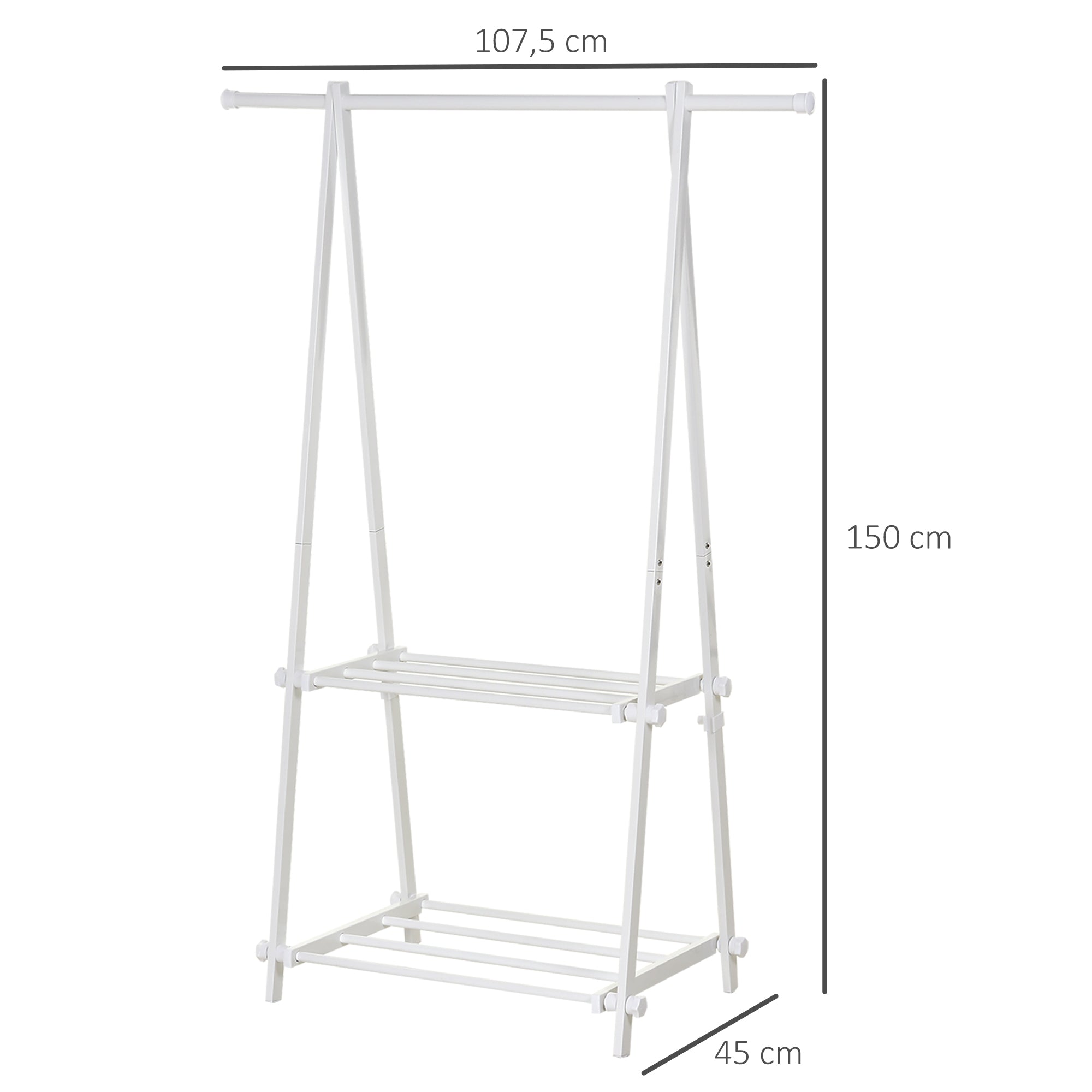 Suporte para Cabide Dobrável com 2 Prateleiras 107,5x45x150 cm Branco