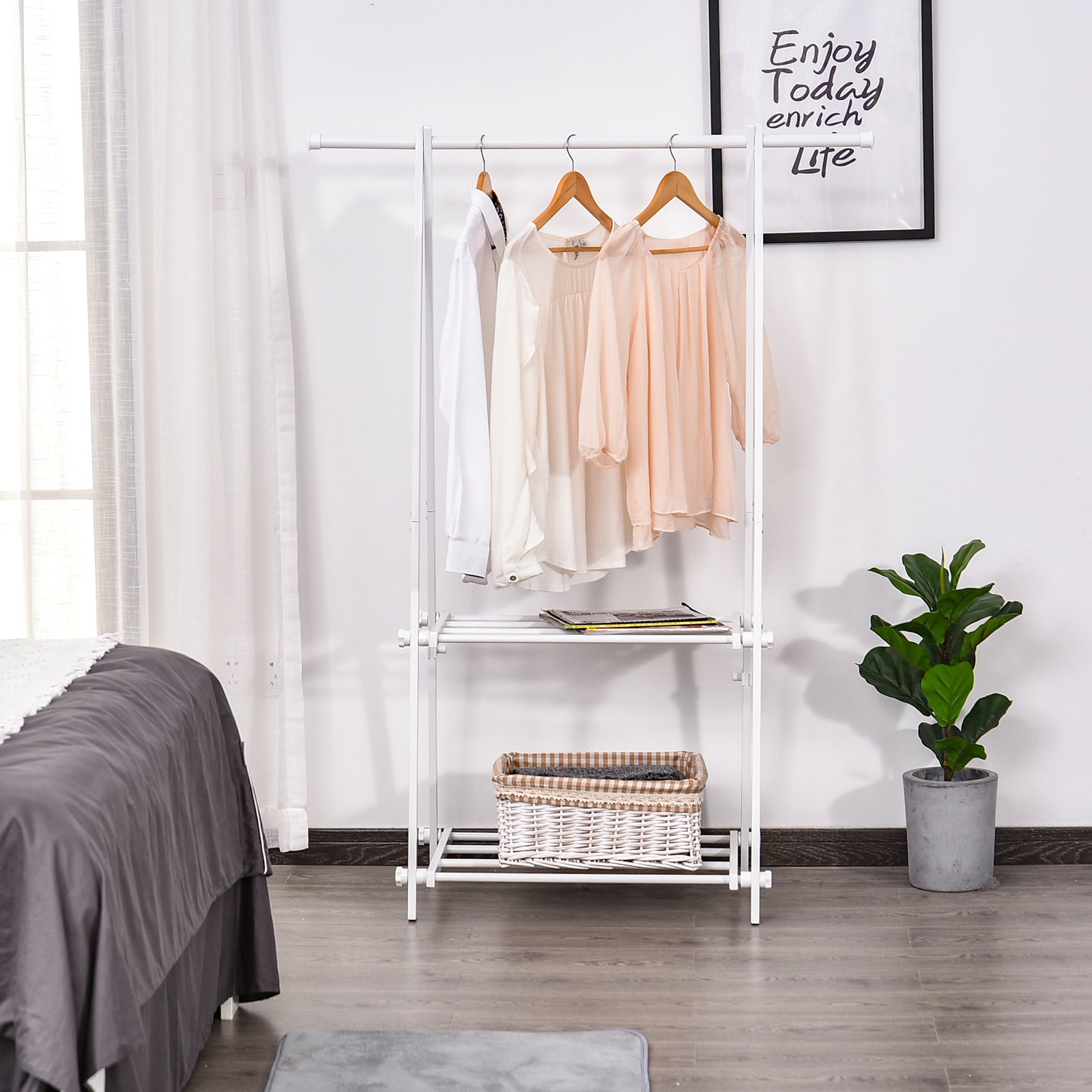 Suporte para Cabide Dobrável com 2 Prateleiras 107,5x45x150 cm Branco
