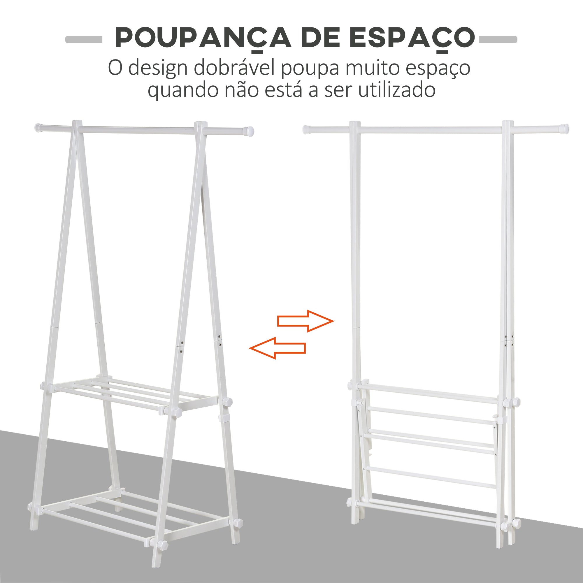 Suporte para Cabide Dobrável com 2 Prateleiras 107,5x45x150 cm Branco