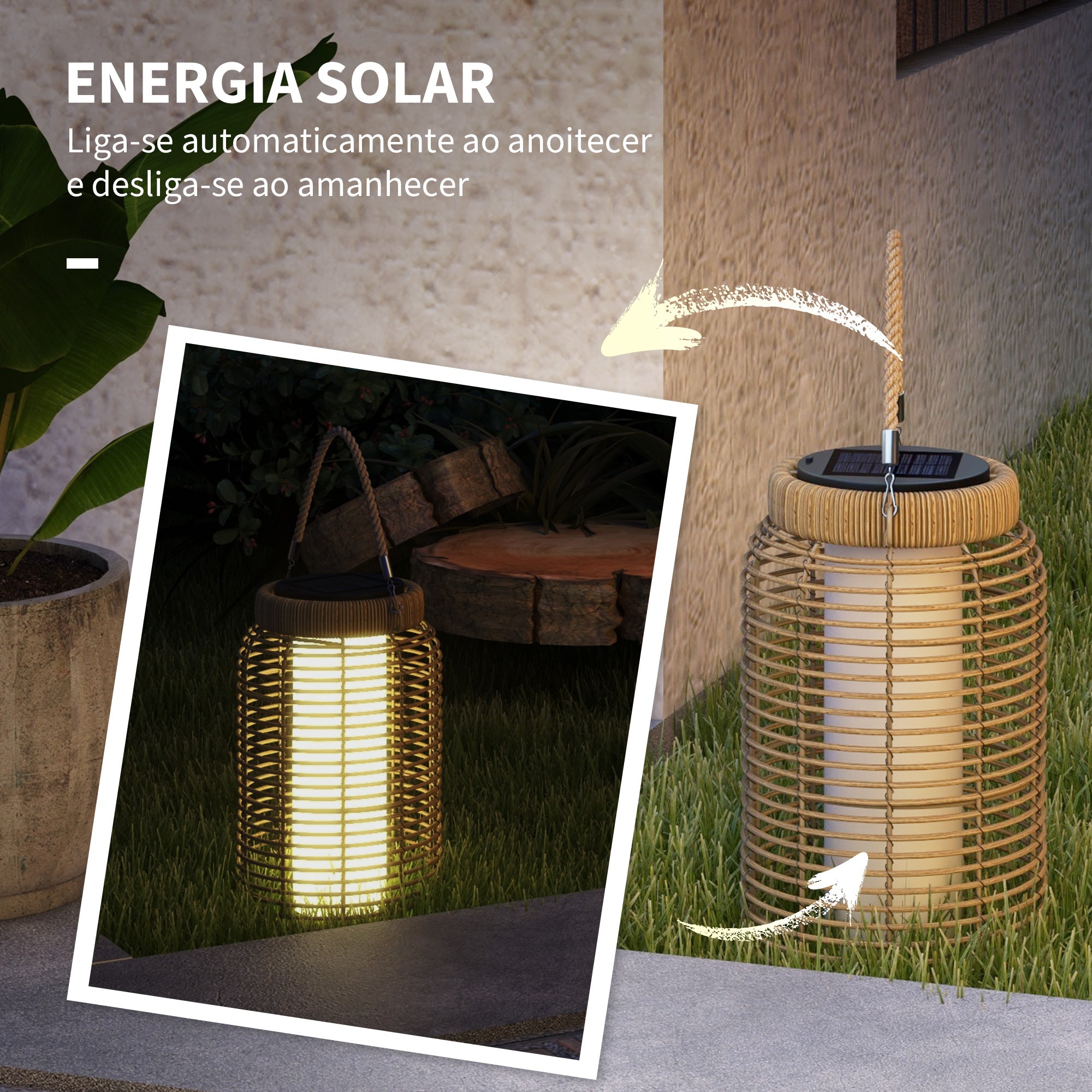 Lanterna Solar Decorativa de Exterior Ø18x37 cm Cor de Areia