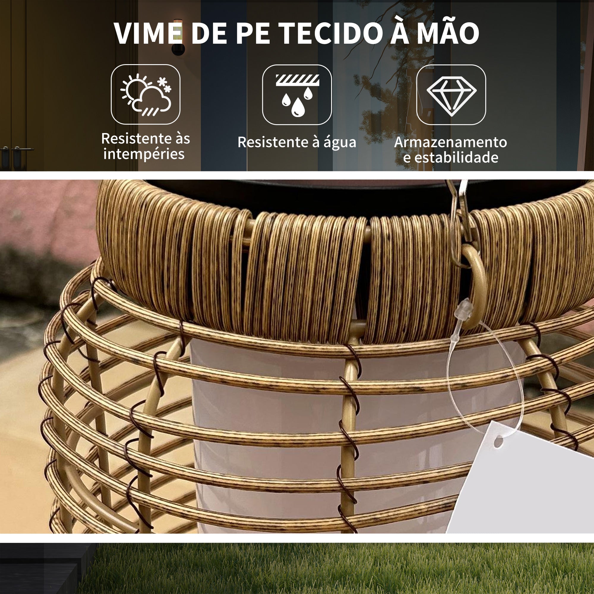 Lanterna Solar Decorativa de Exterior Ø18x37 cm Cor de Areia