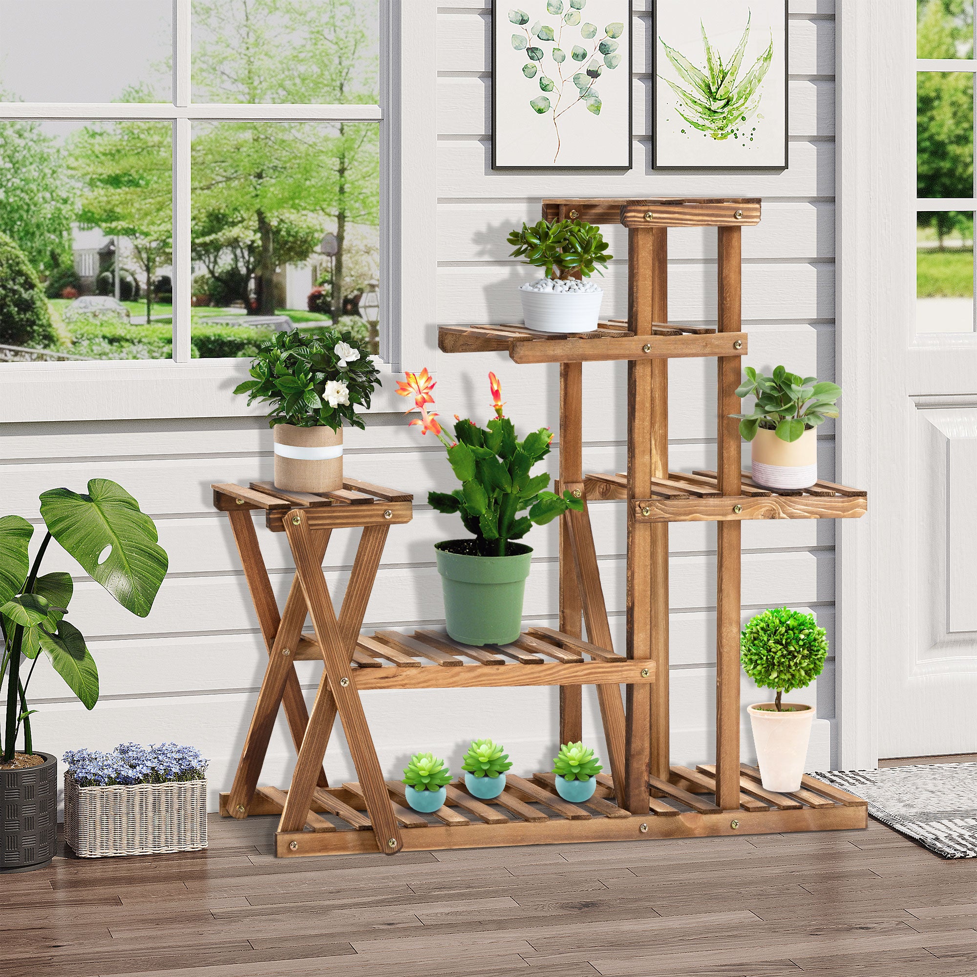 Suporte para Plantas – 98x28x95 cm – Madeira carbonizada