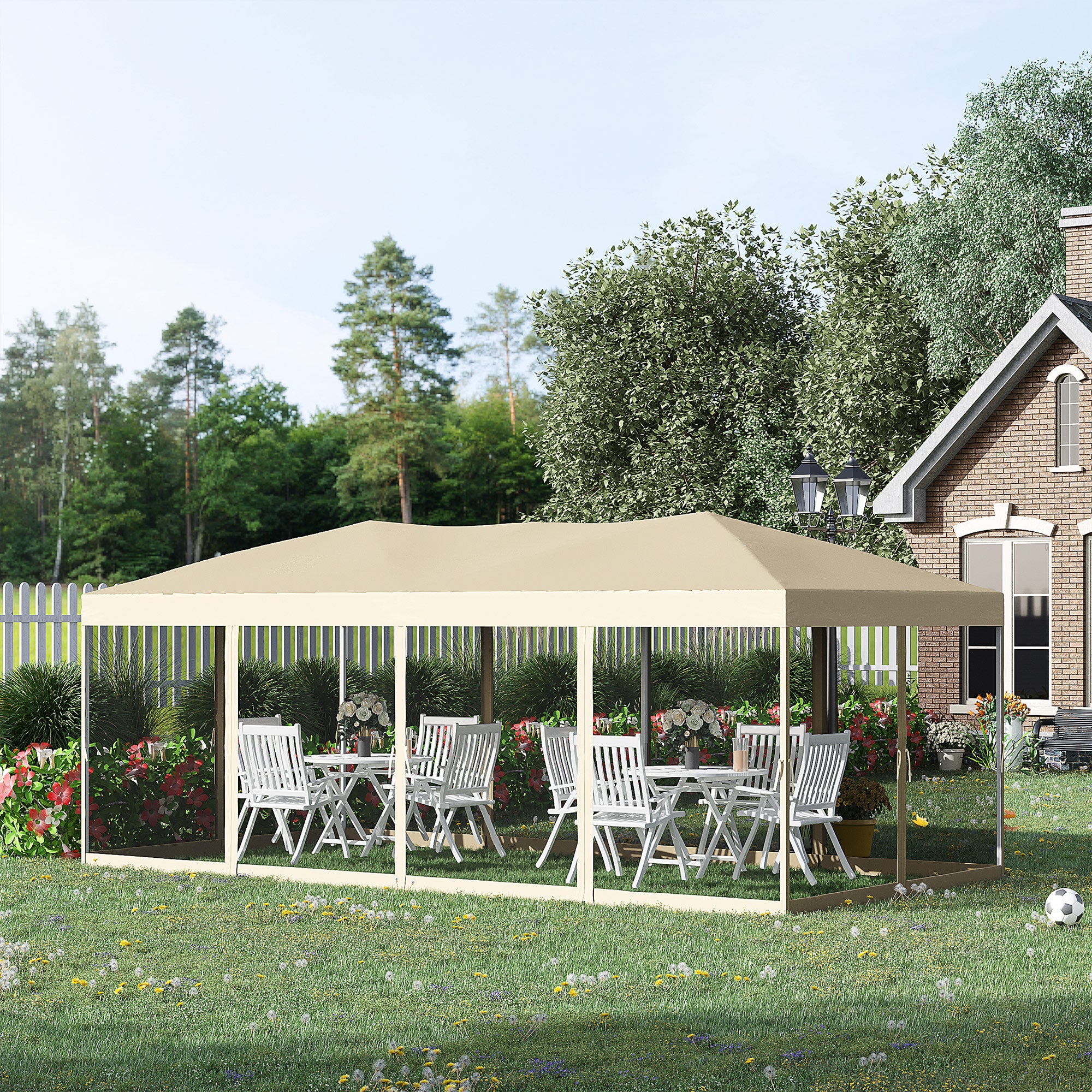 Tenda Dobrável para Jardim 591x297x255 cm - Creme e Preto