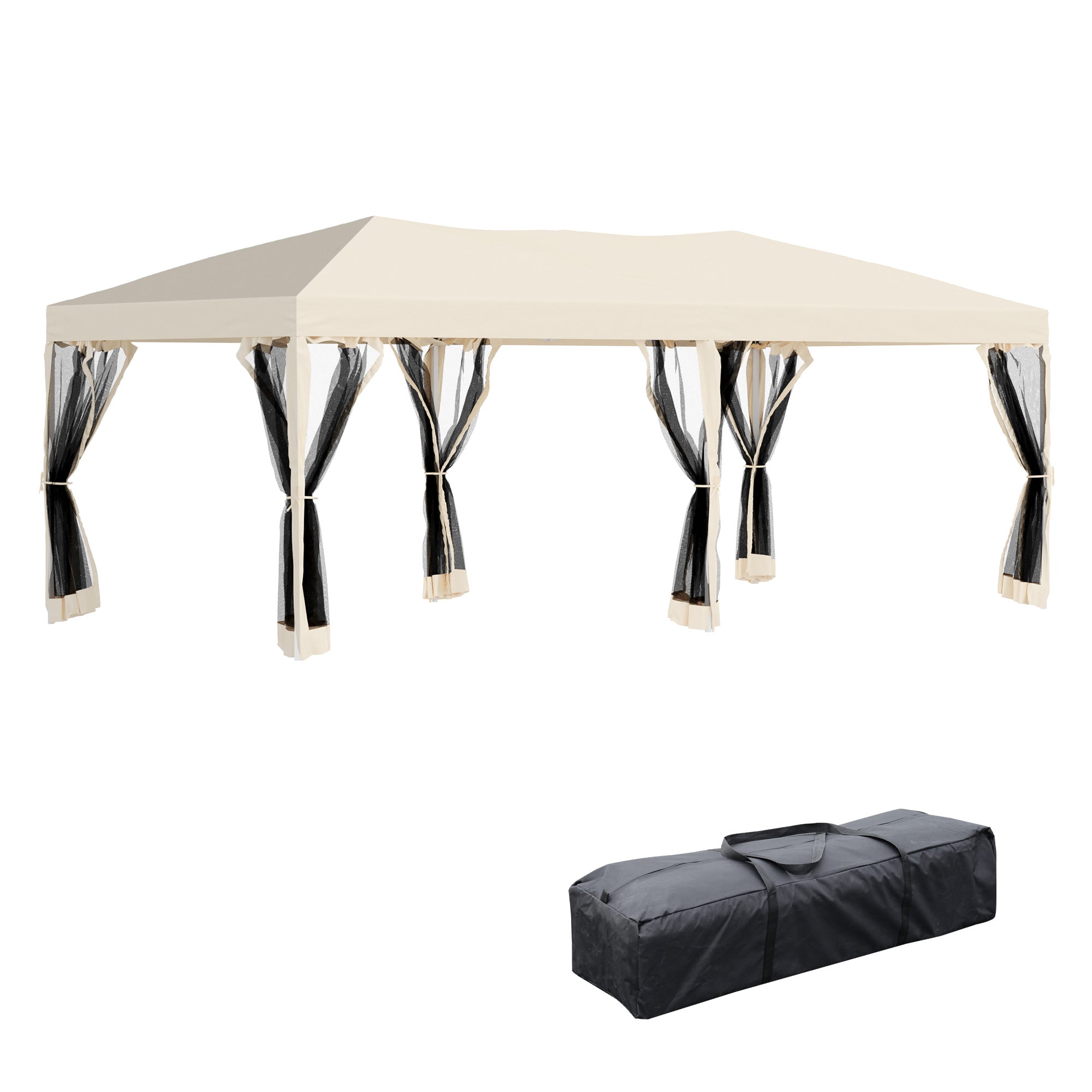 Tenda Dobrável para Jardim 591x297x255 cm - Creme e Preto