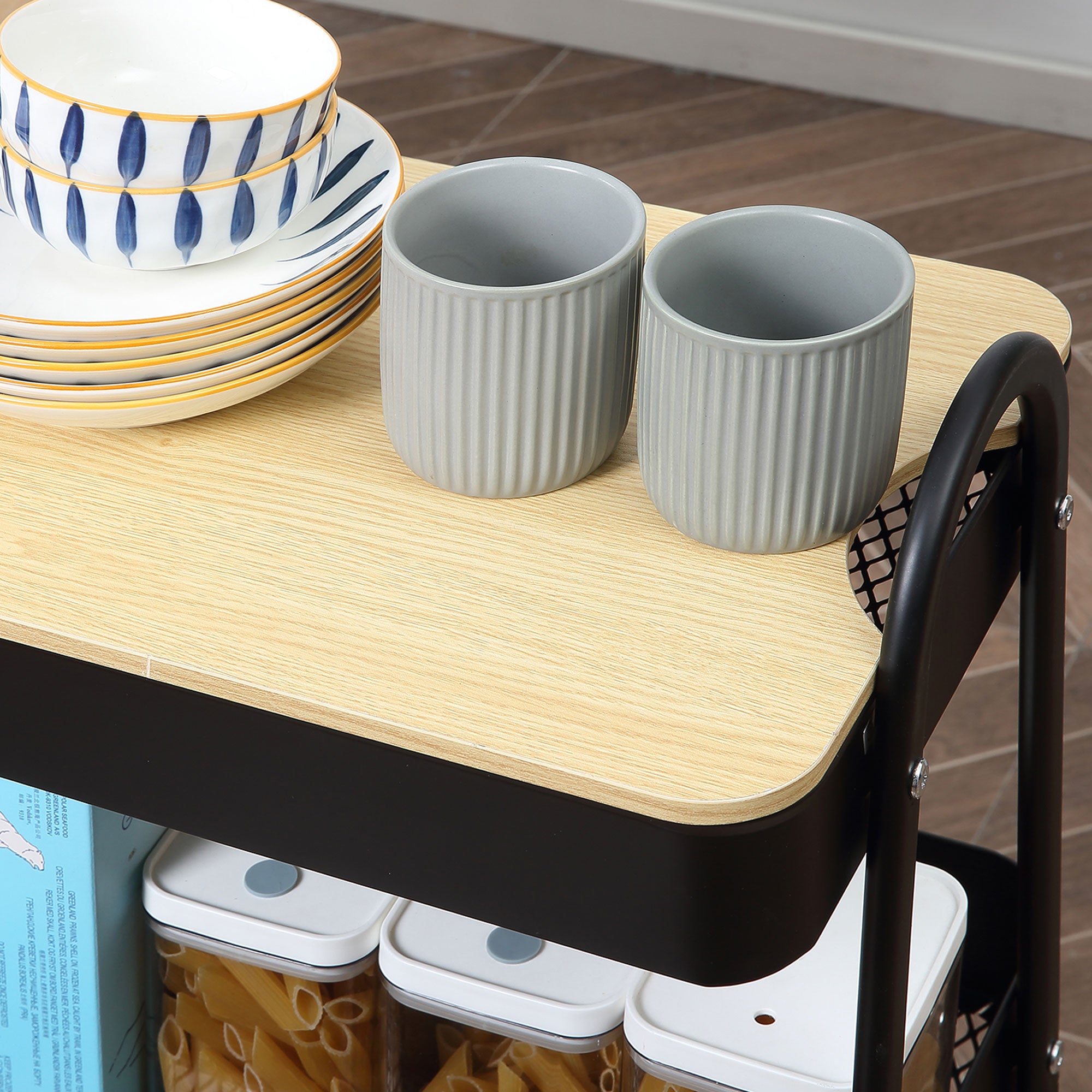 Carrinho Auxiliar com Rodas de 3 Níveis 45x31x79,4 cm - Preto